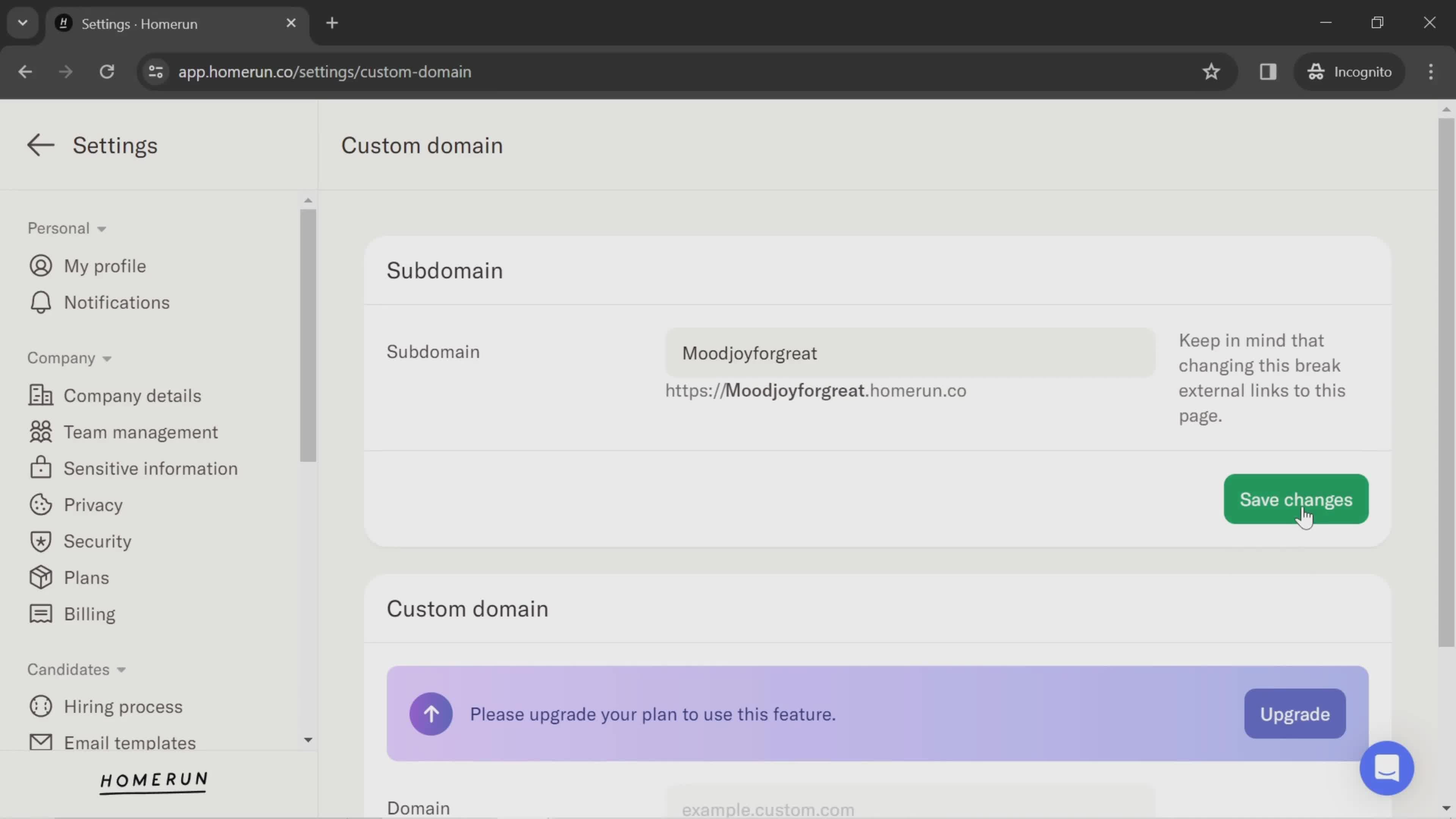 Customizing domain screenshot