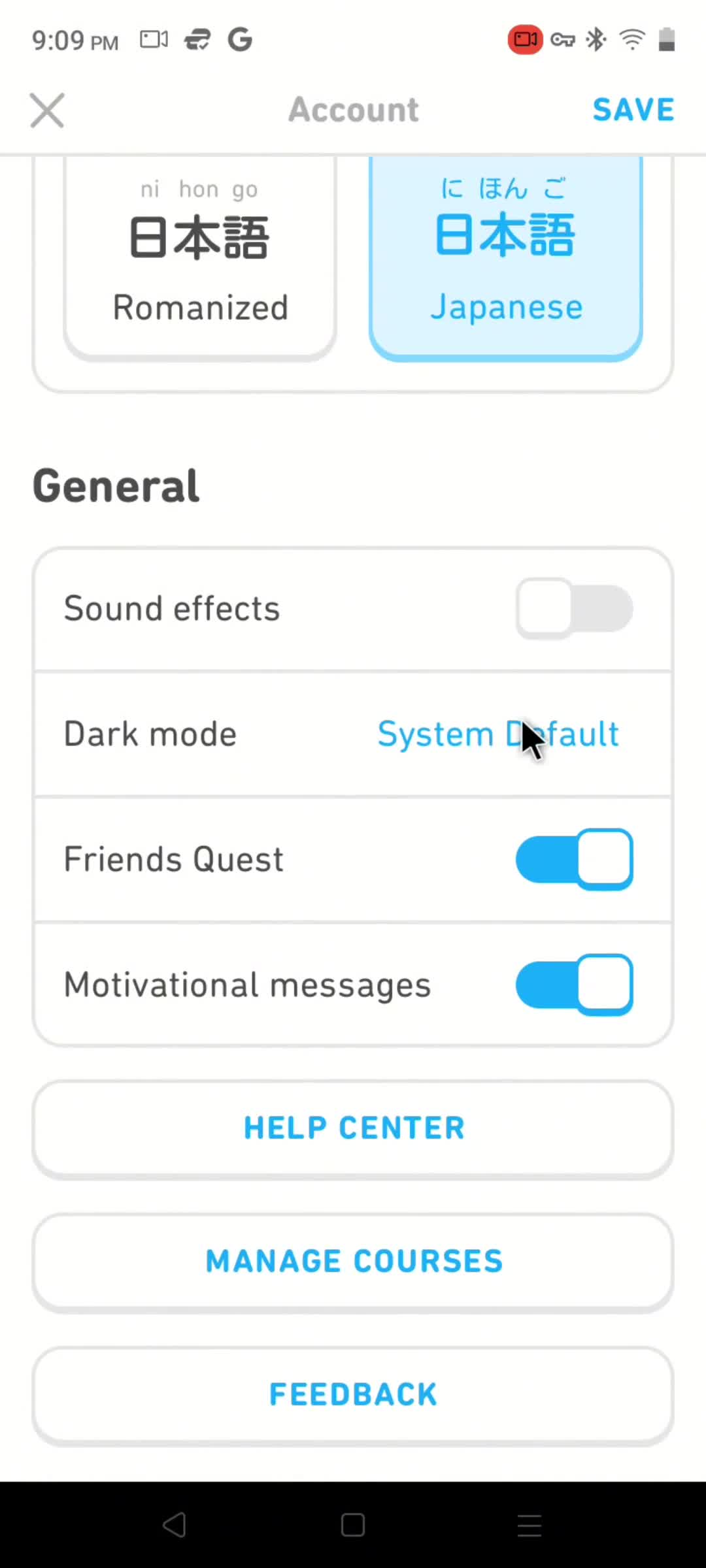 Settings screenshot