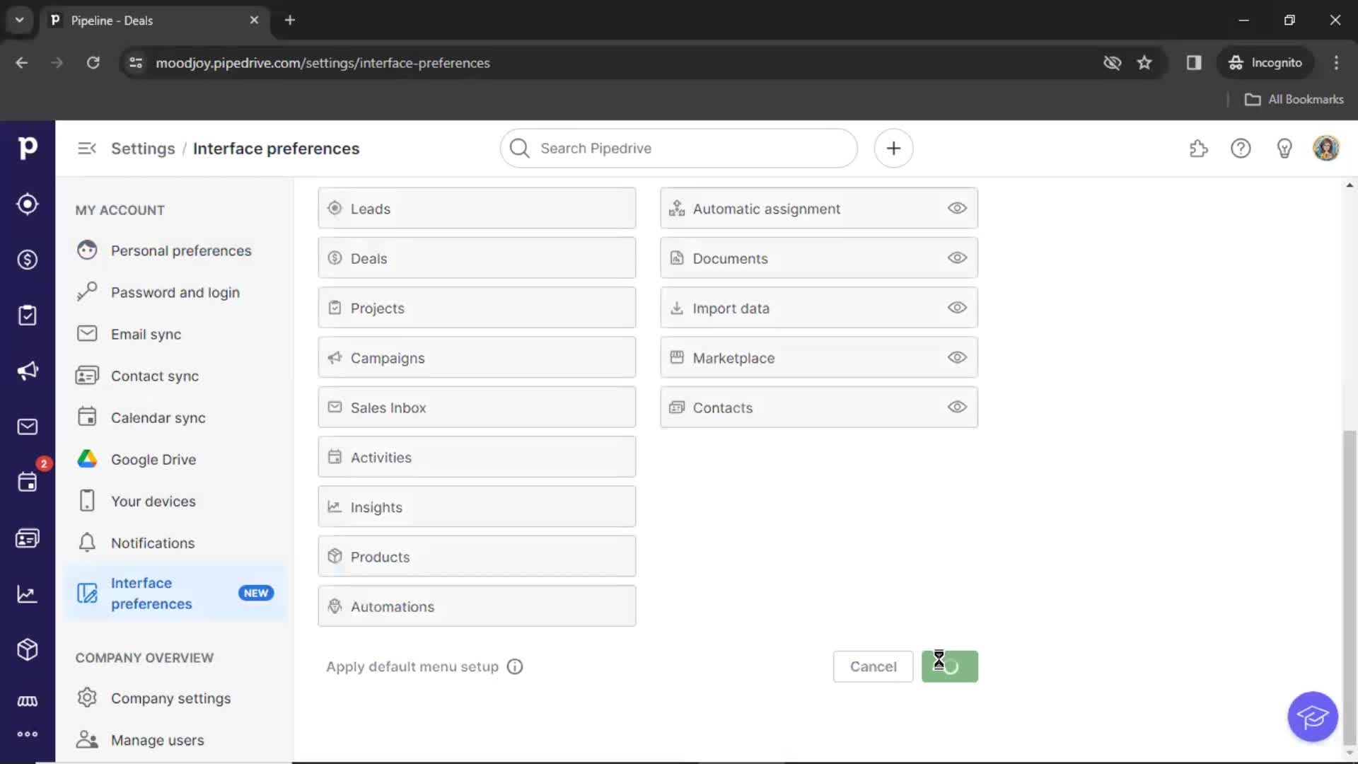 Customization settings on Pipedrive video thumbnail