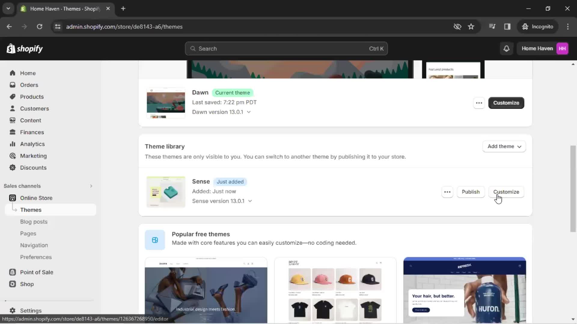 Customization settings on Shopify video thumbnail