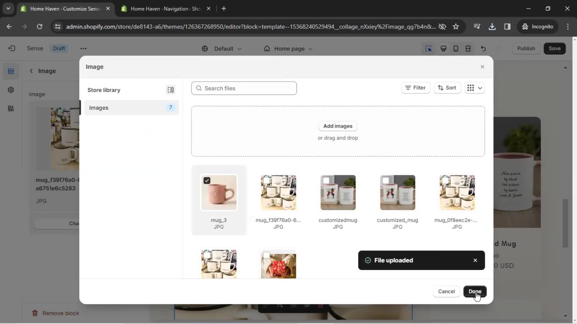 Customization settings on Shopify video thumbnail