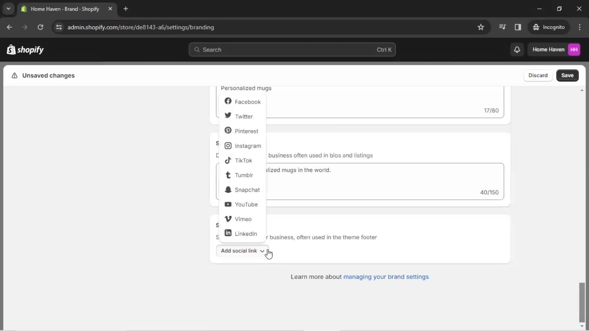 Customization settings on Shopify video thumbnail