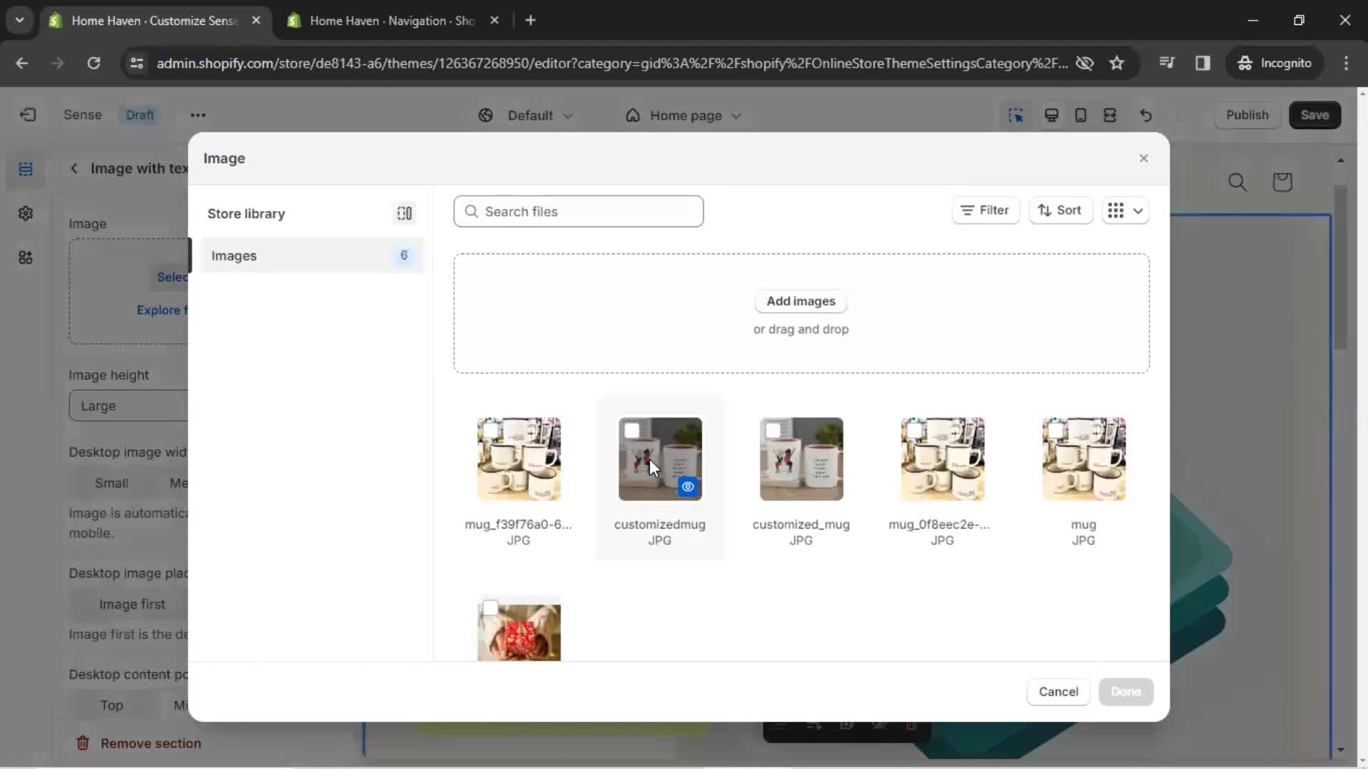 Customization settings on Shopify video thumbnail