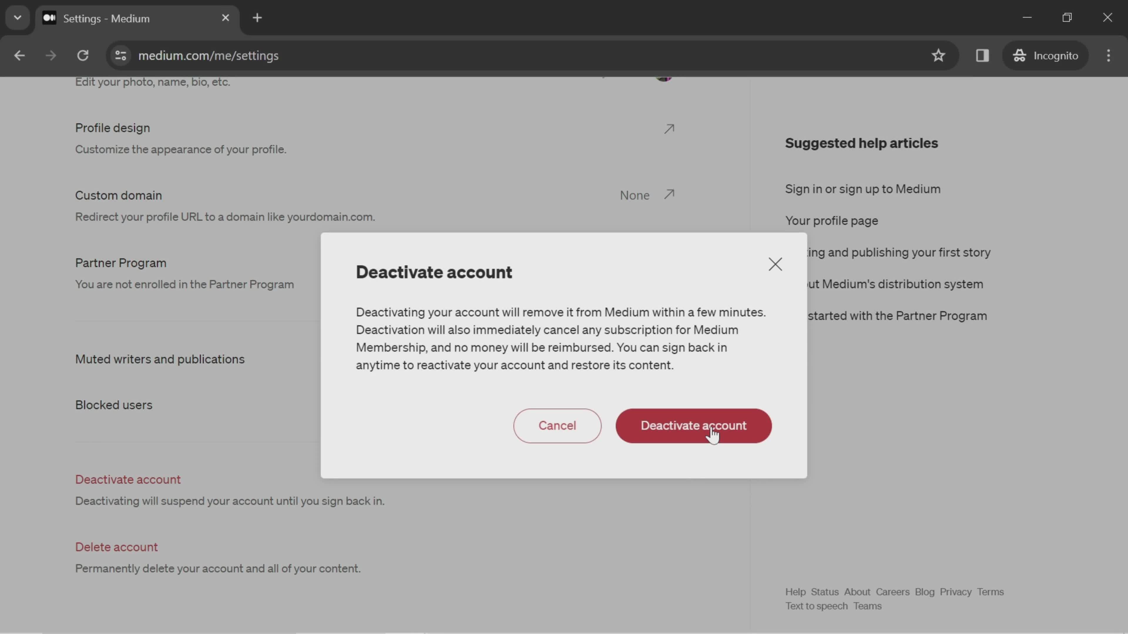 Deactivating your account on Medium video thumbnail