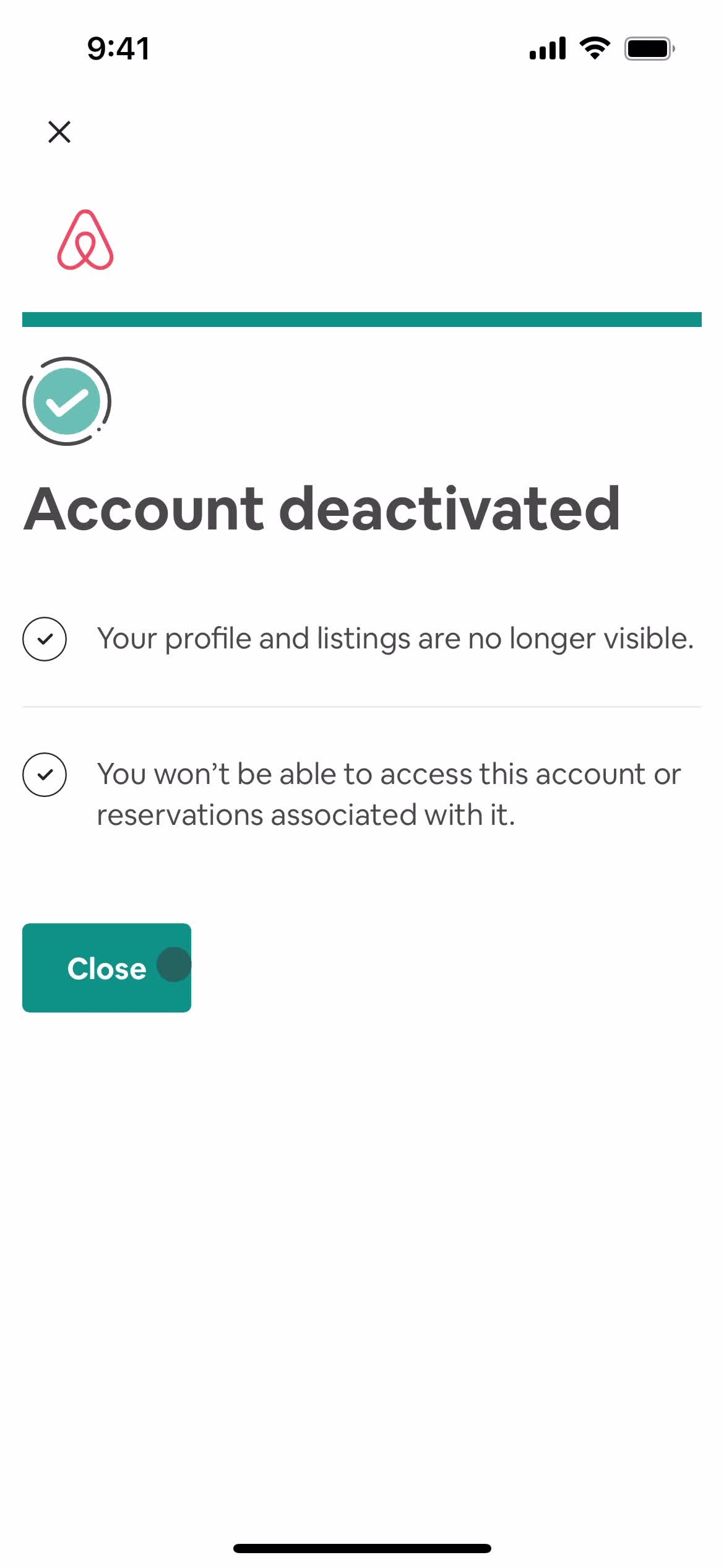 Deactivating your account screenshot