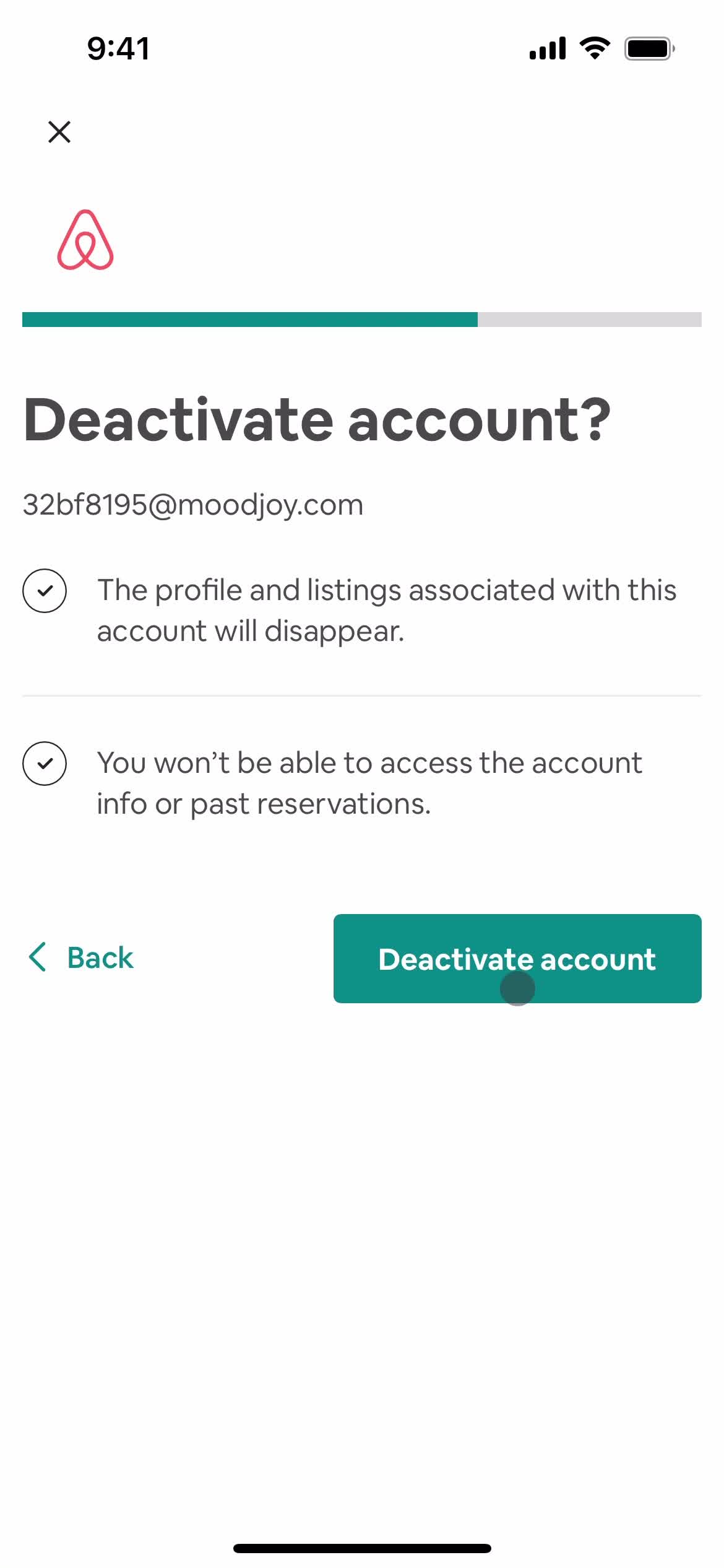 Deactivating your account screenshot