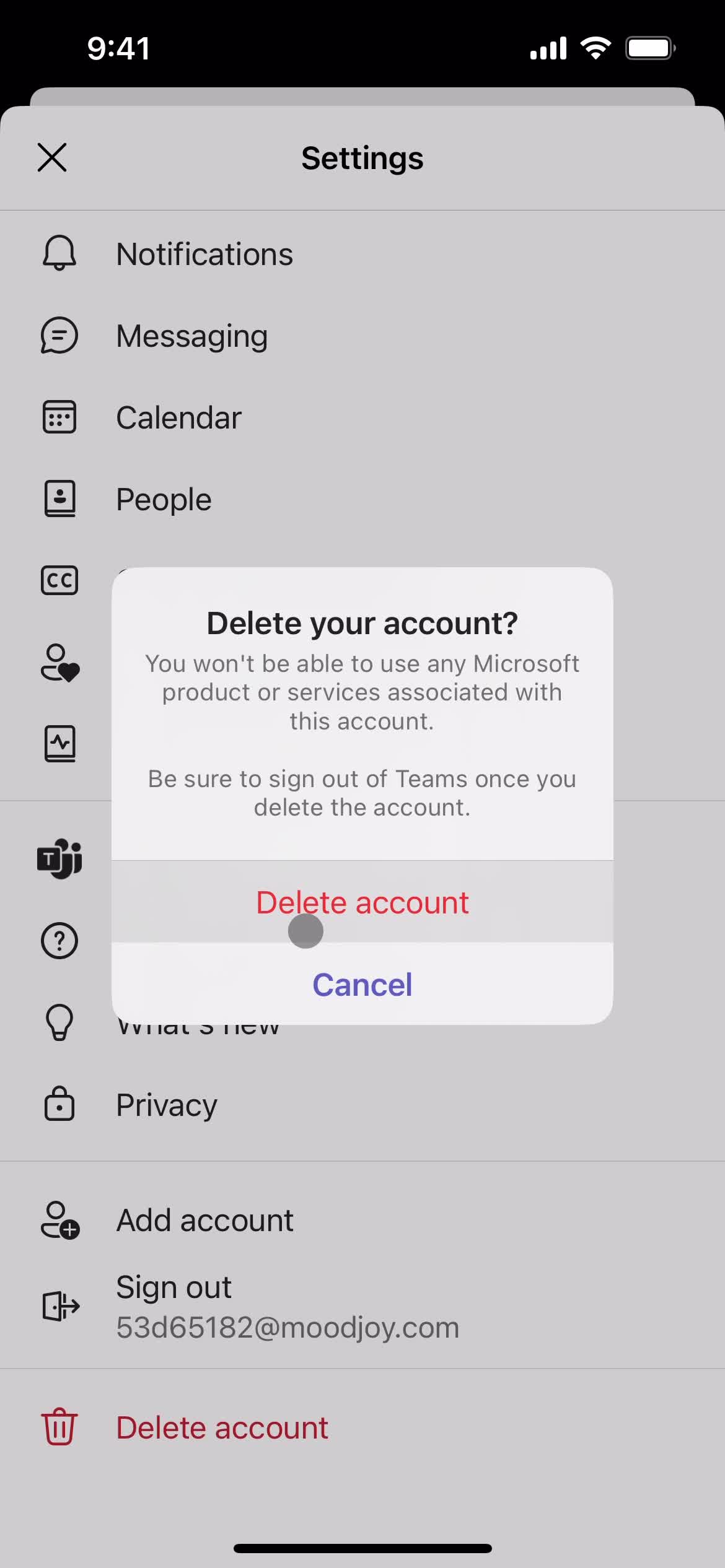 Microsoft Teams confirm delete screenshot