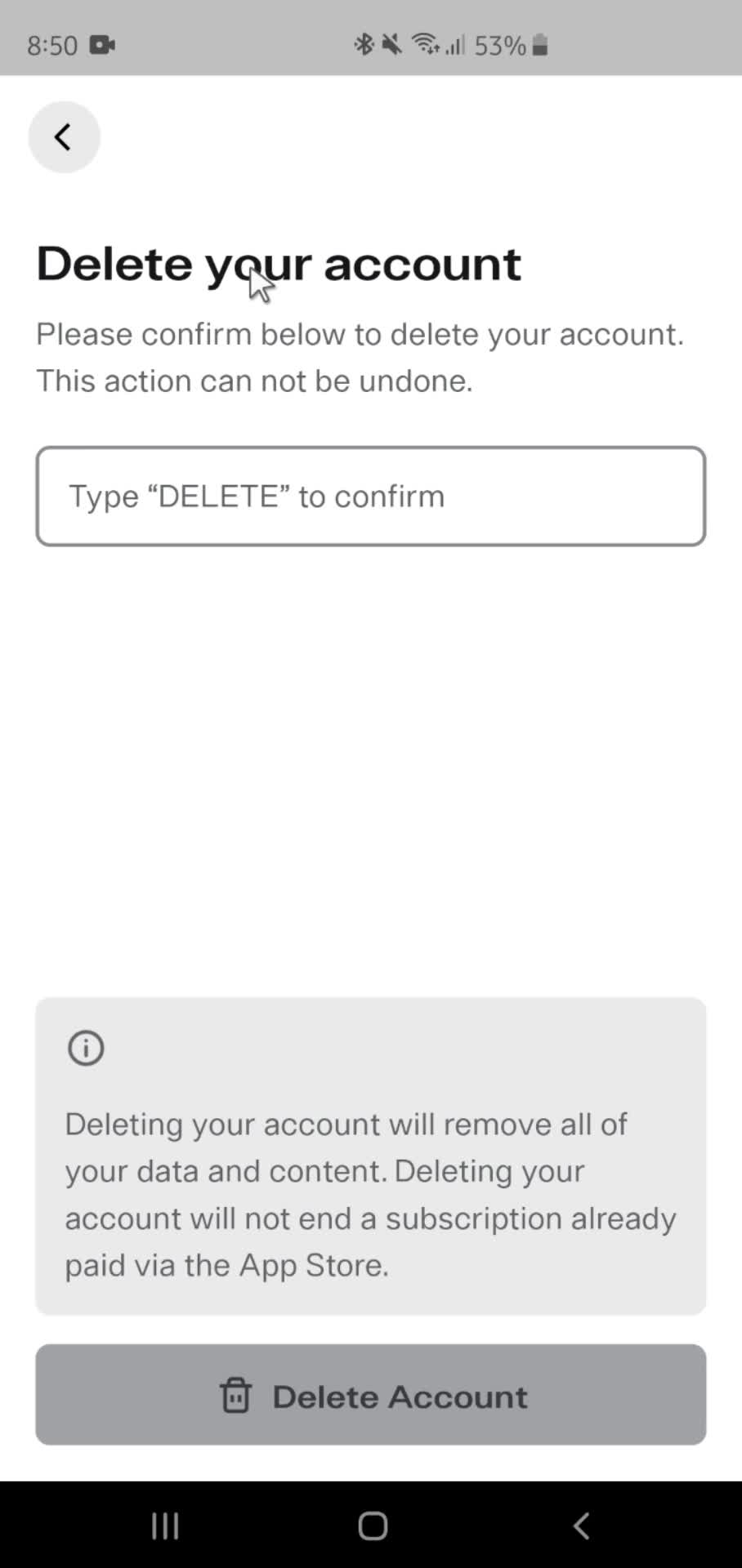 Deleting your account screenshot