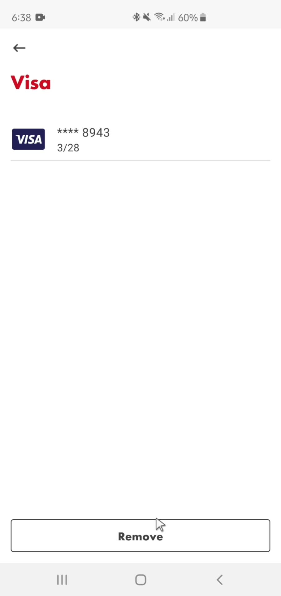 Removing card details screenshot