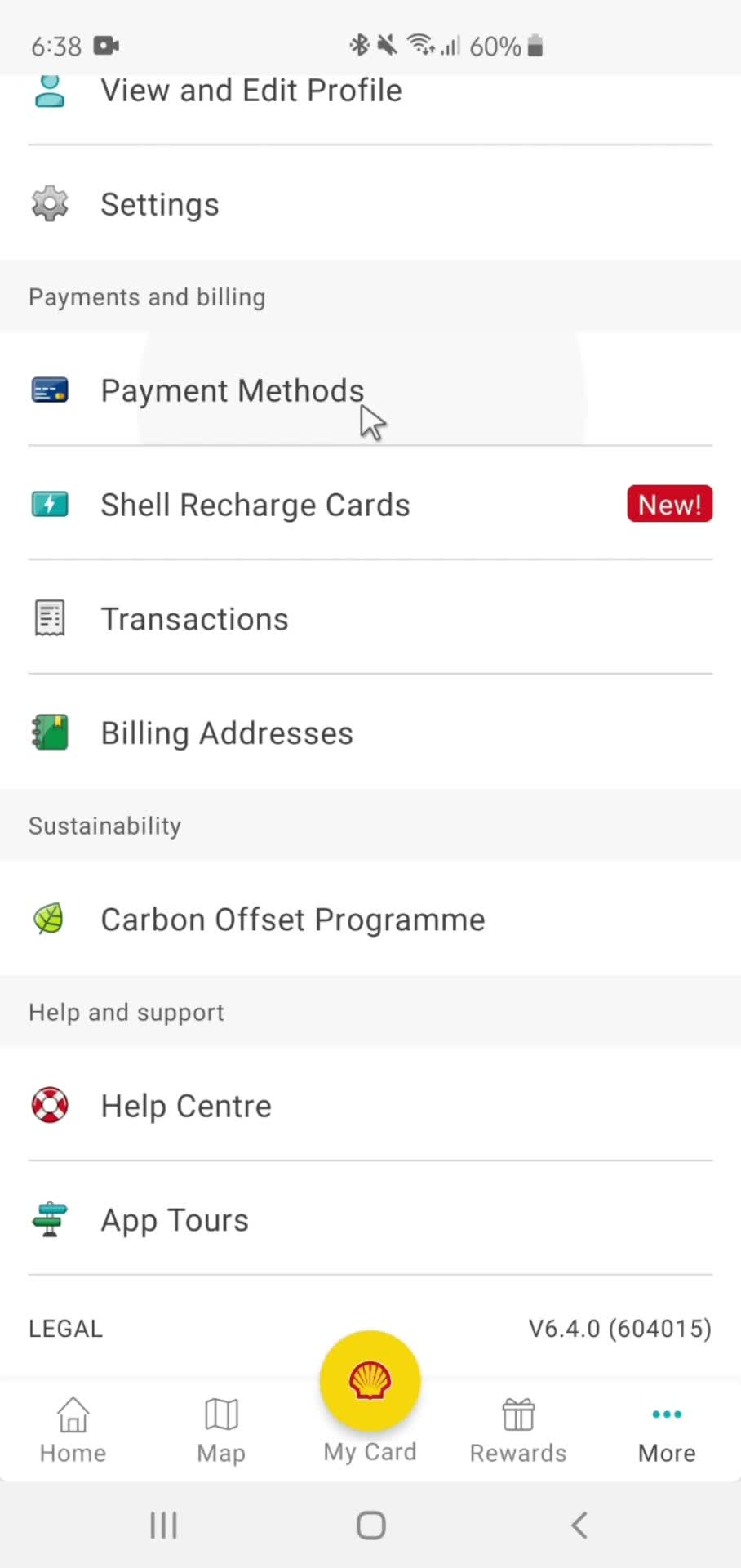 Removing card details screenshot