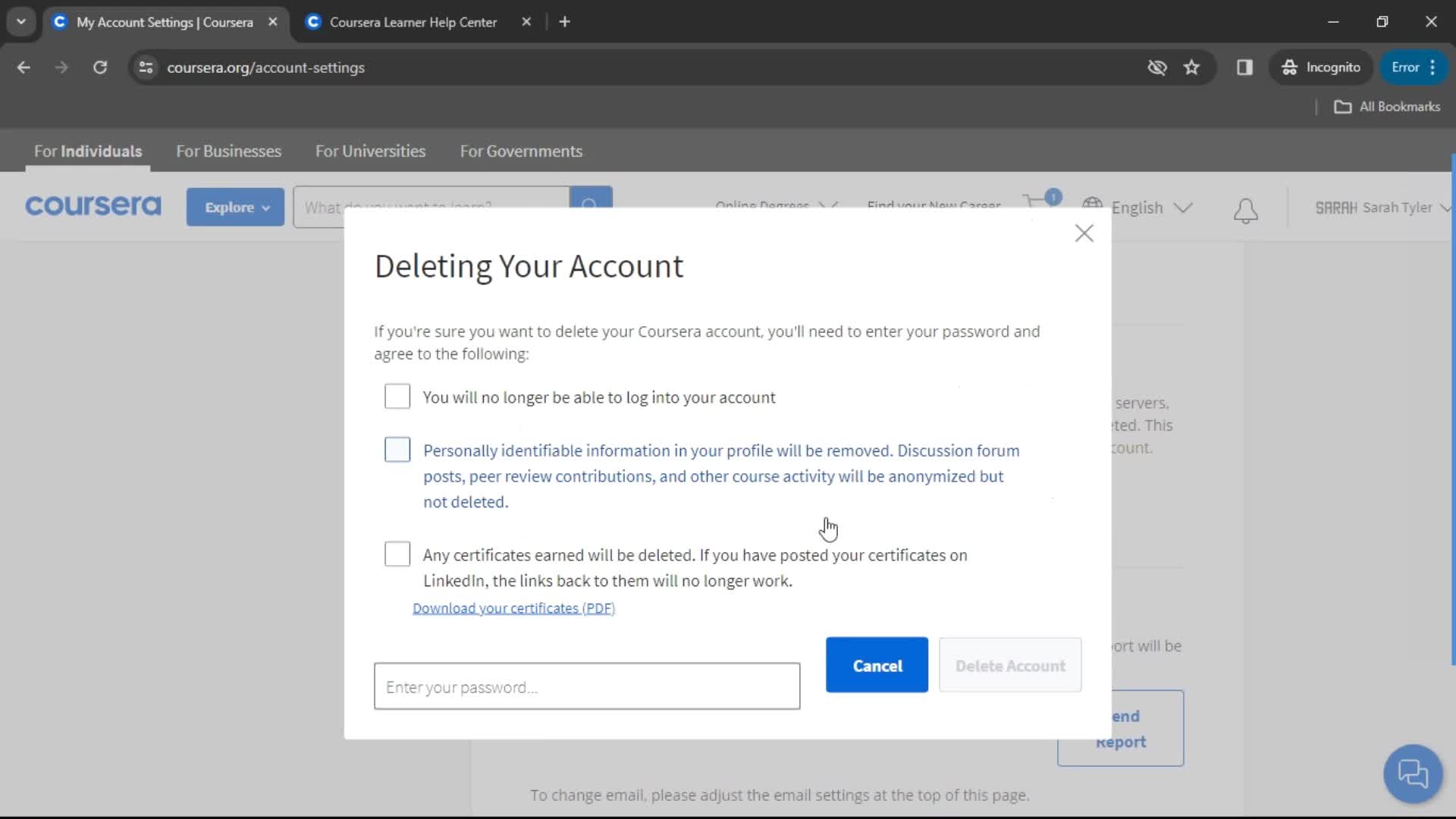 Deleting your account on Coursera video thumbnail