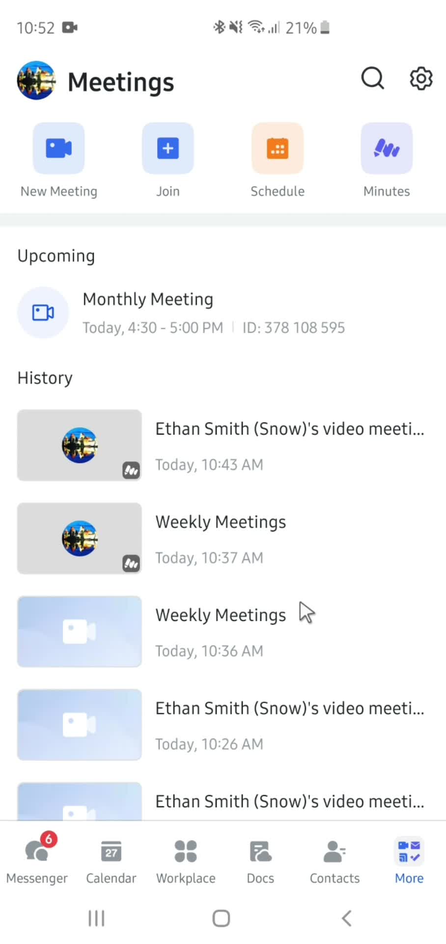 Deleting scheduled meeting screenshot