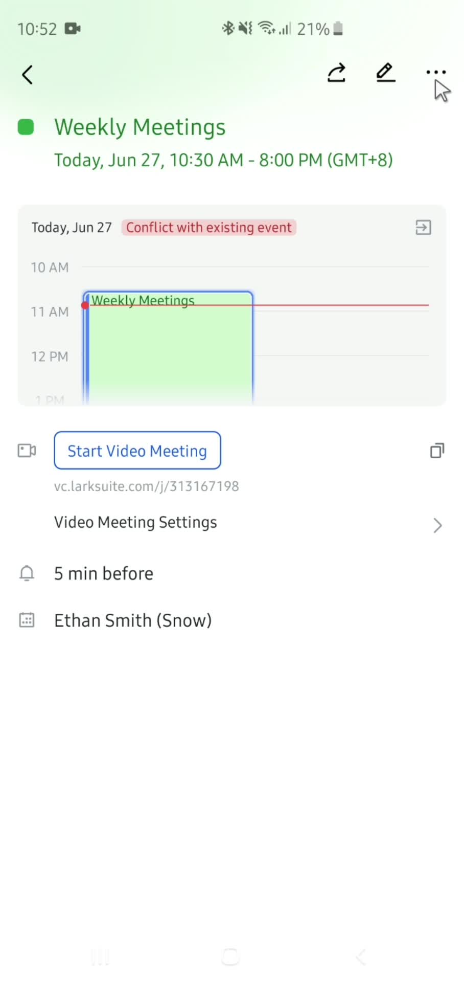 Deleting scheduled meeting screenshot