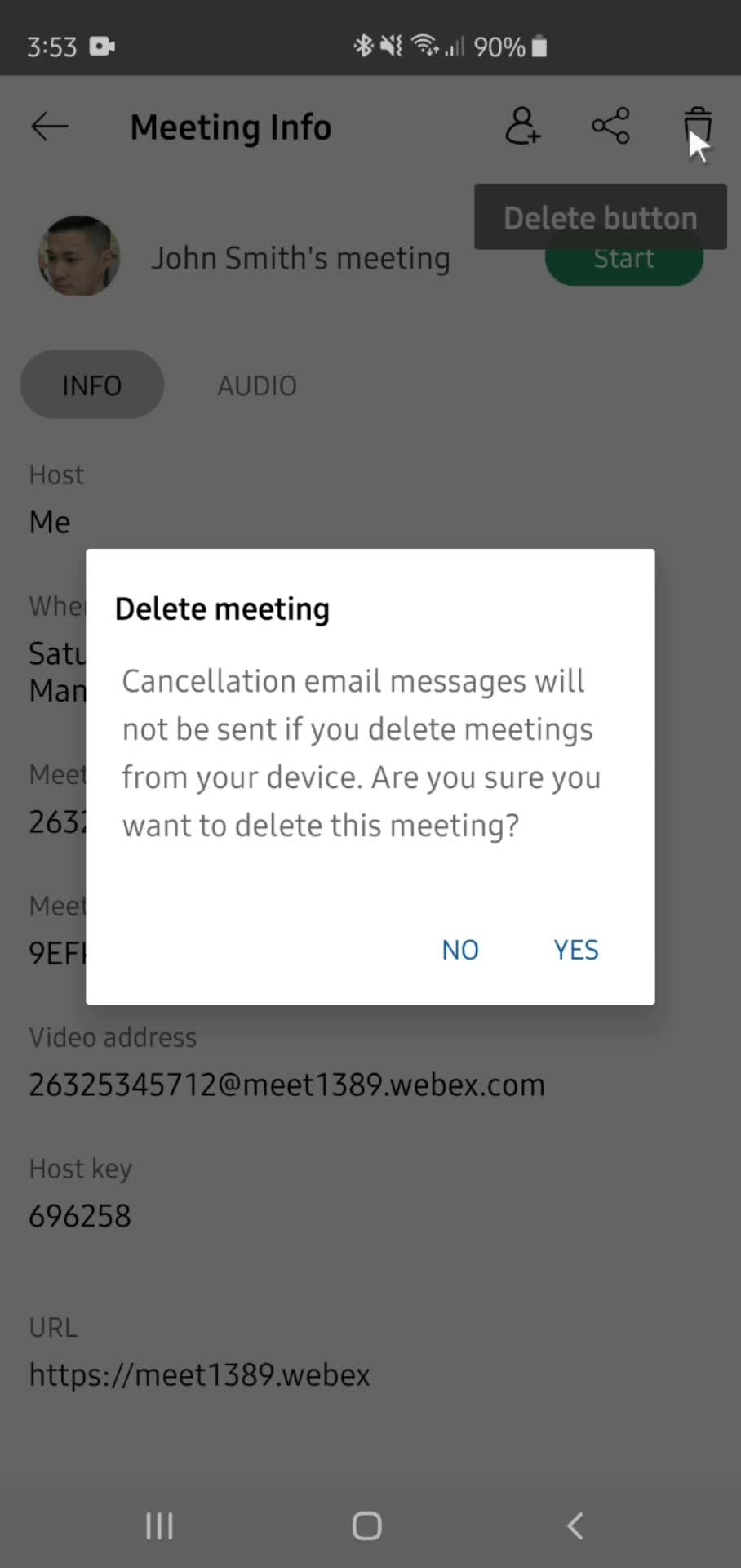 Deleting scheduled meeting on Webex video thumbnail