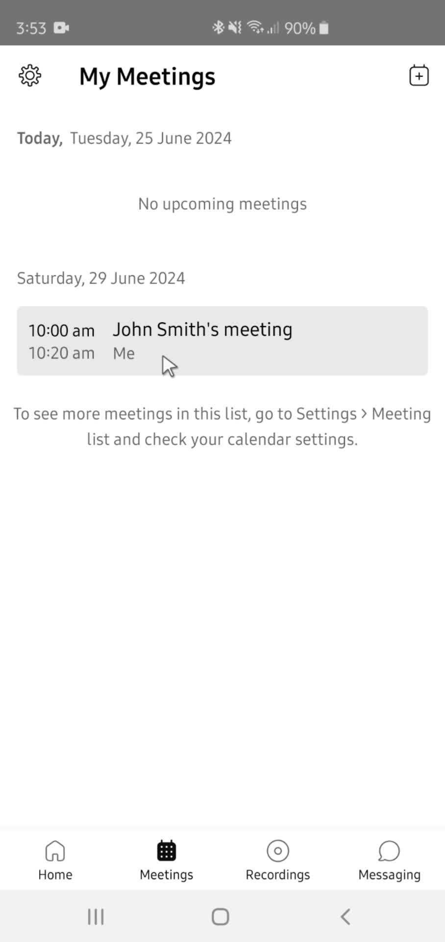 Deleting scheduled meeting screenshot