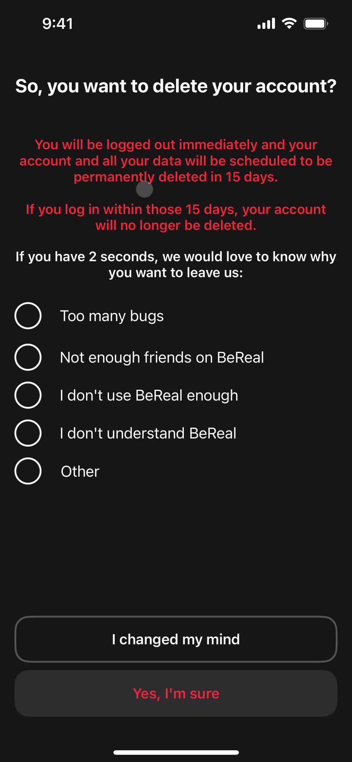 Deleting your account on BeReal. video thumbnail