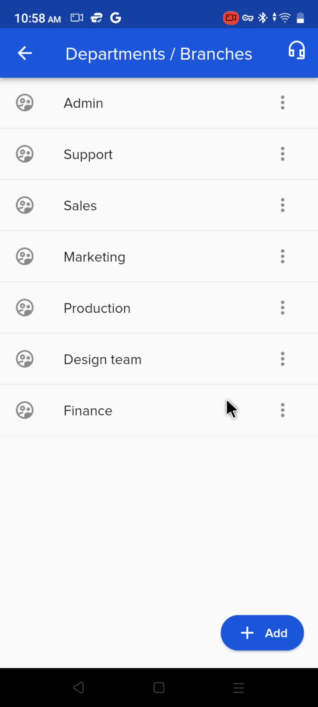 Adding departments screenshot