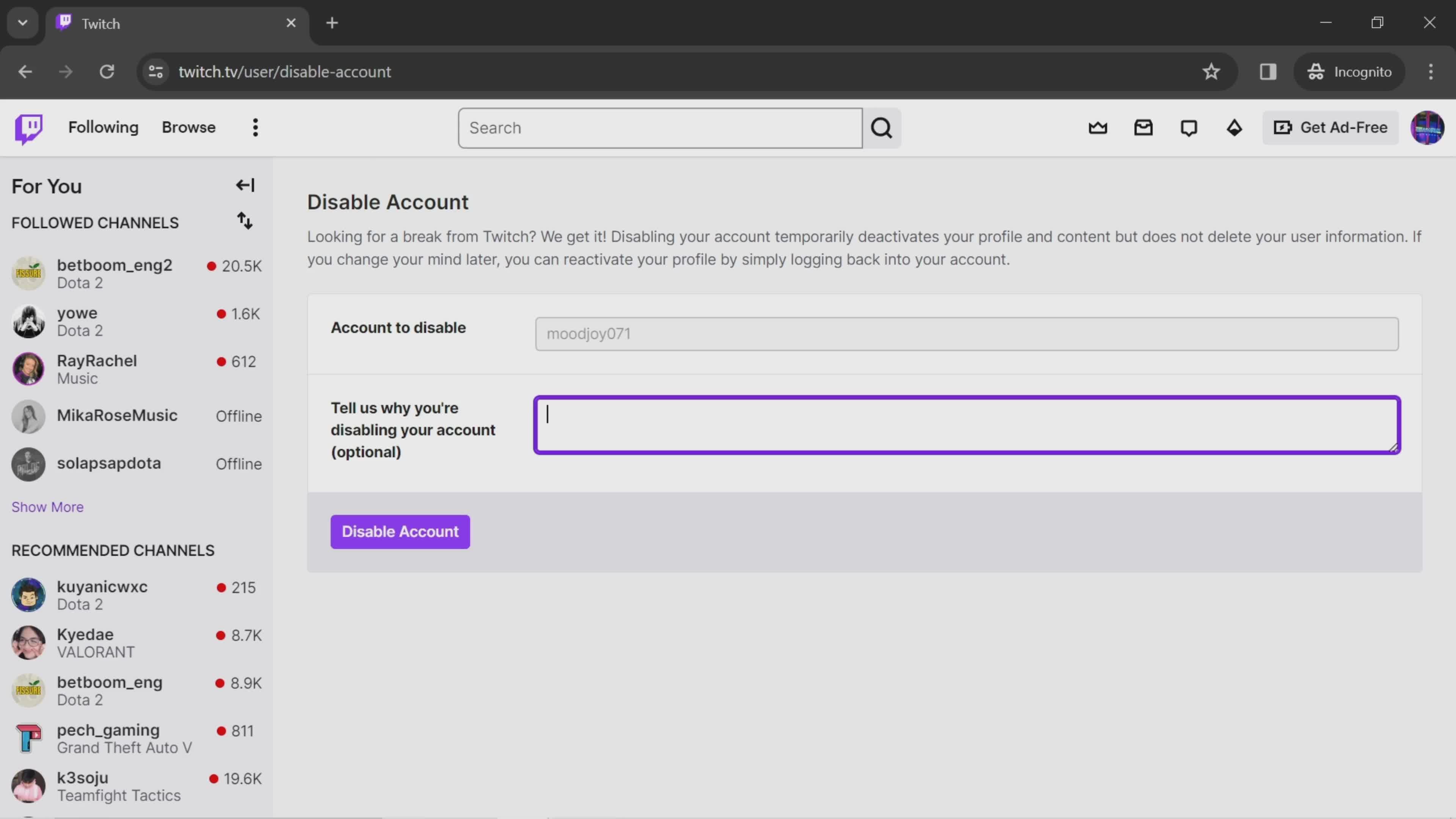 Disabling your account on Twitch video thumbnail