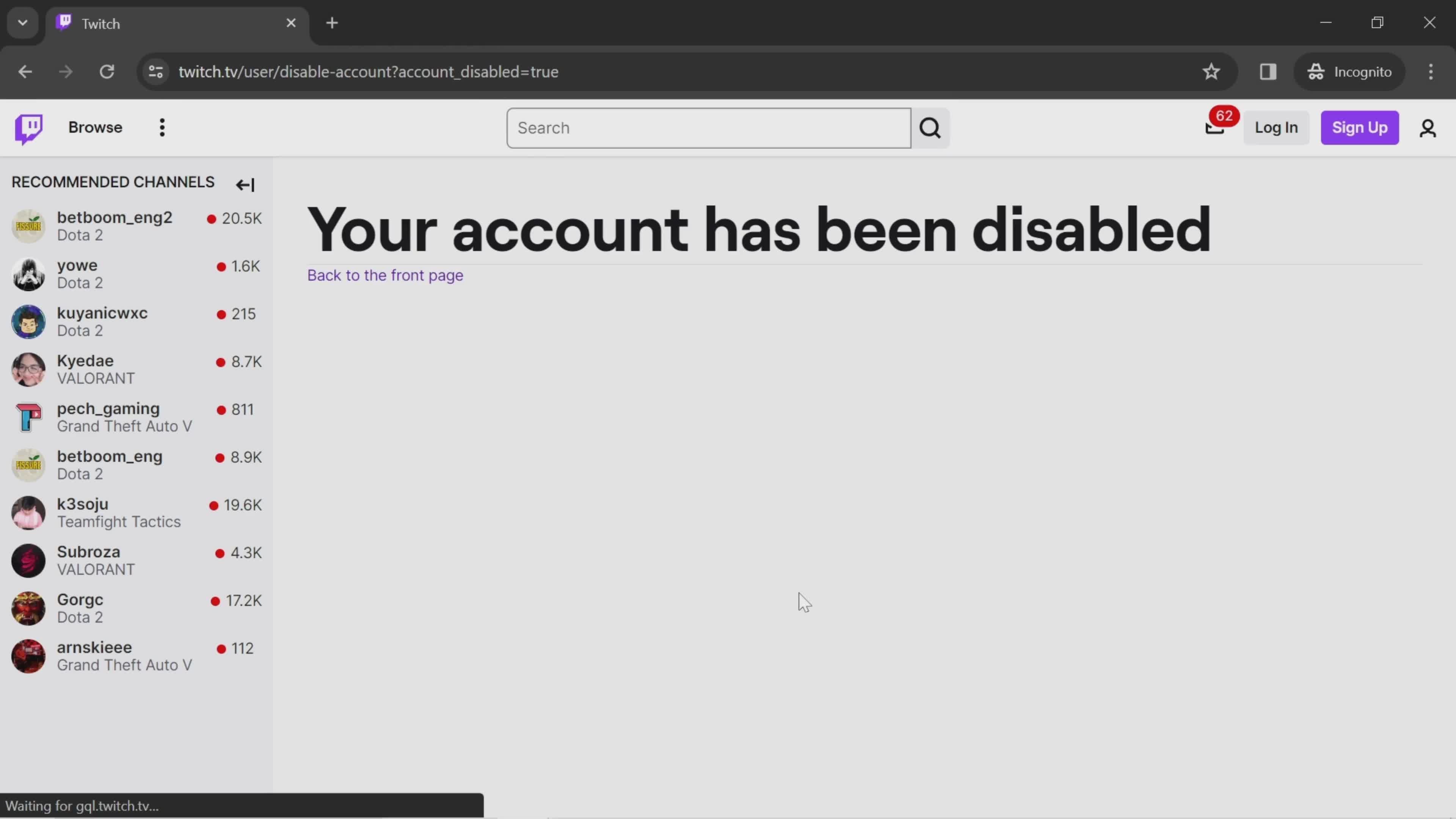 Disabling your account screenshot