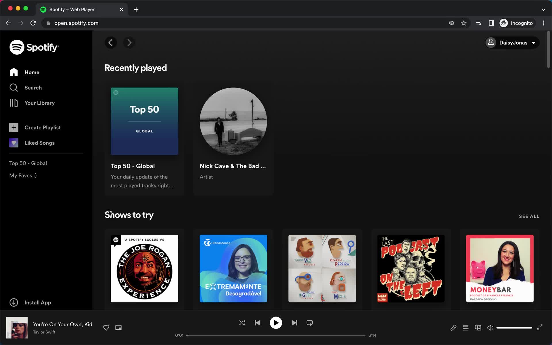 Screenshot of Home on Discovering content on Spotify user flow