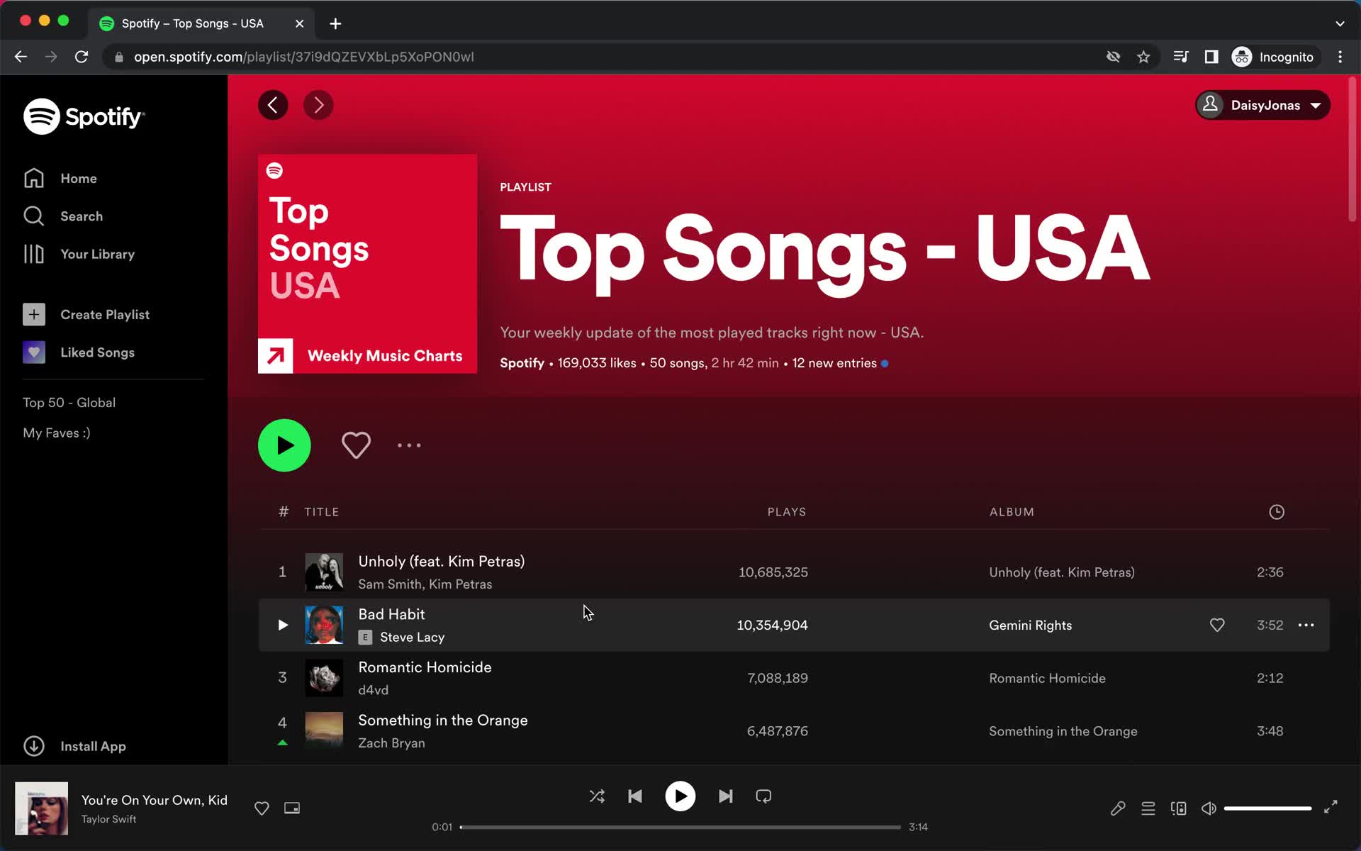 Screenshot of Playlist on Discovering content on Spotify user flow