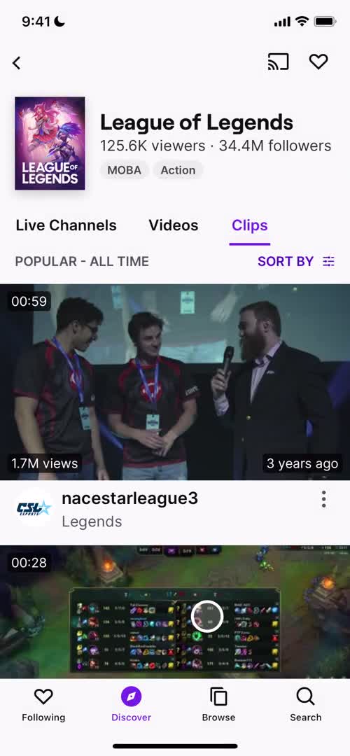 Discovering content on Twitch video thumbnail