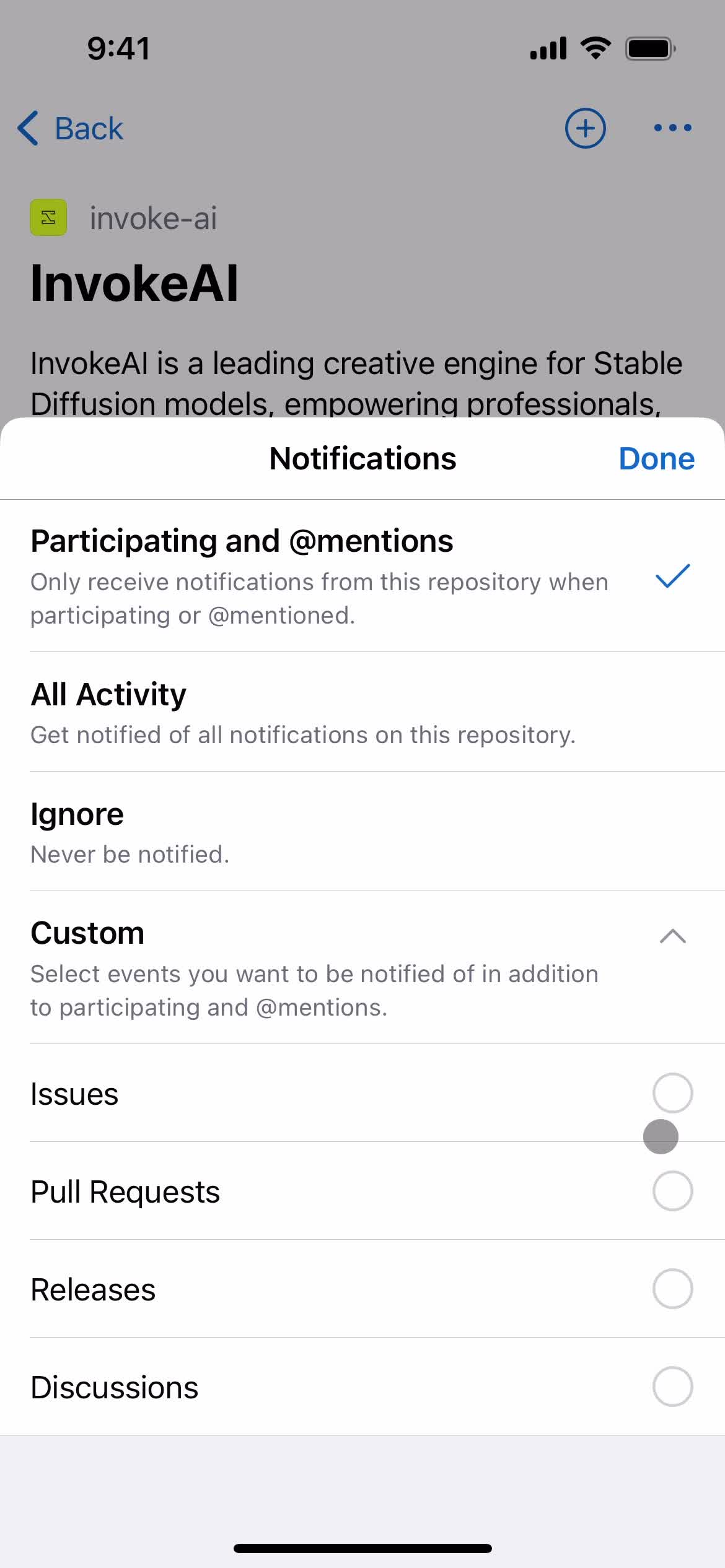 GitHub notification settings screenshot