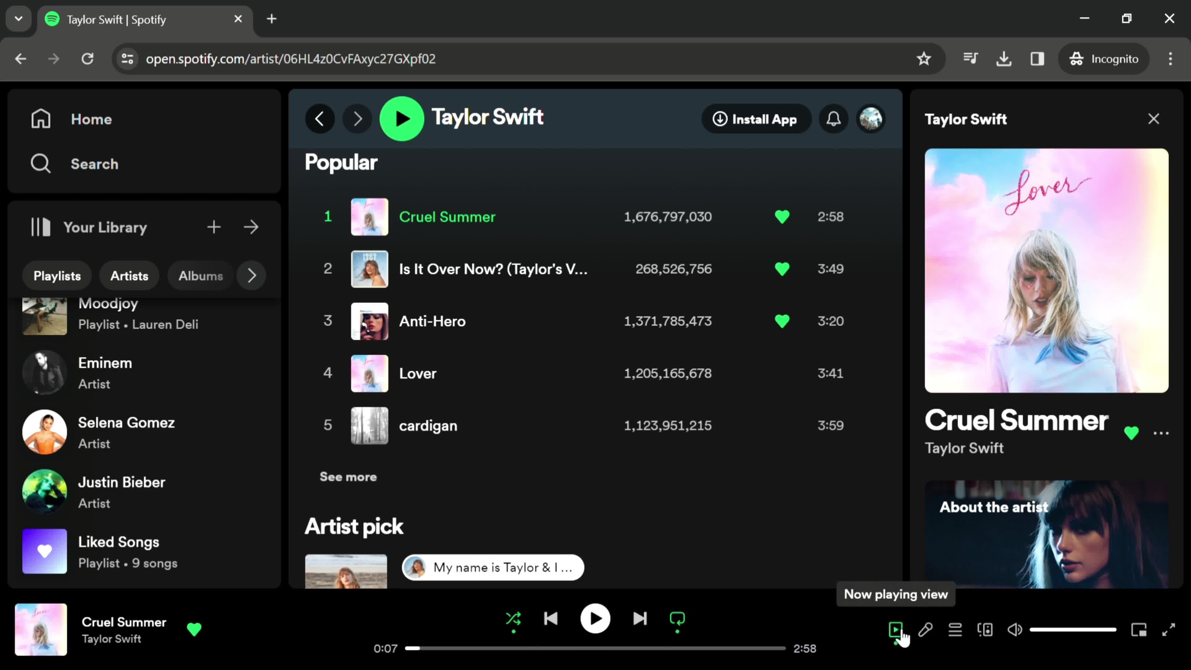 Spotify now playing view screenshot