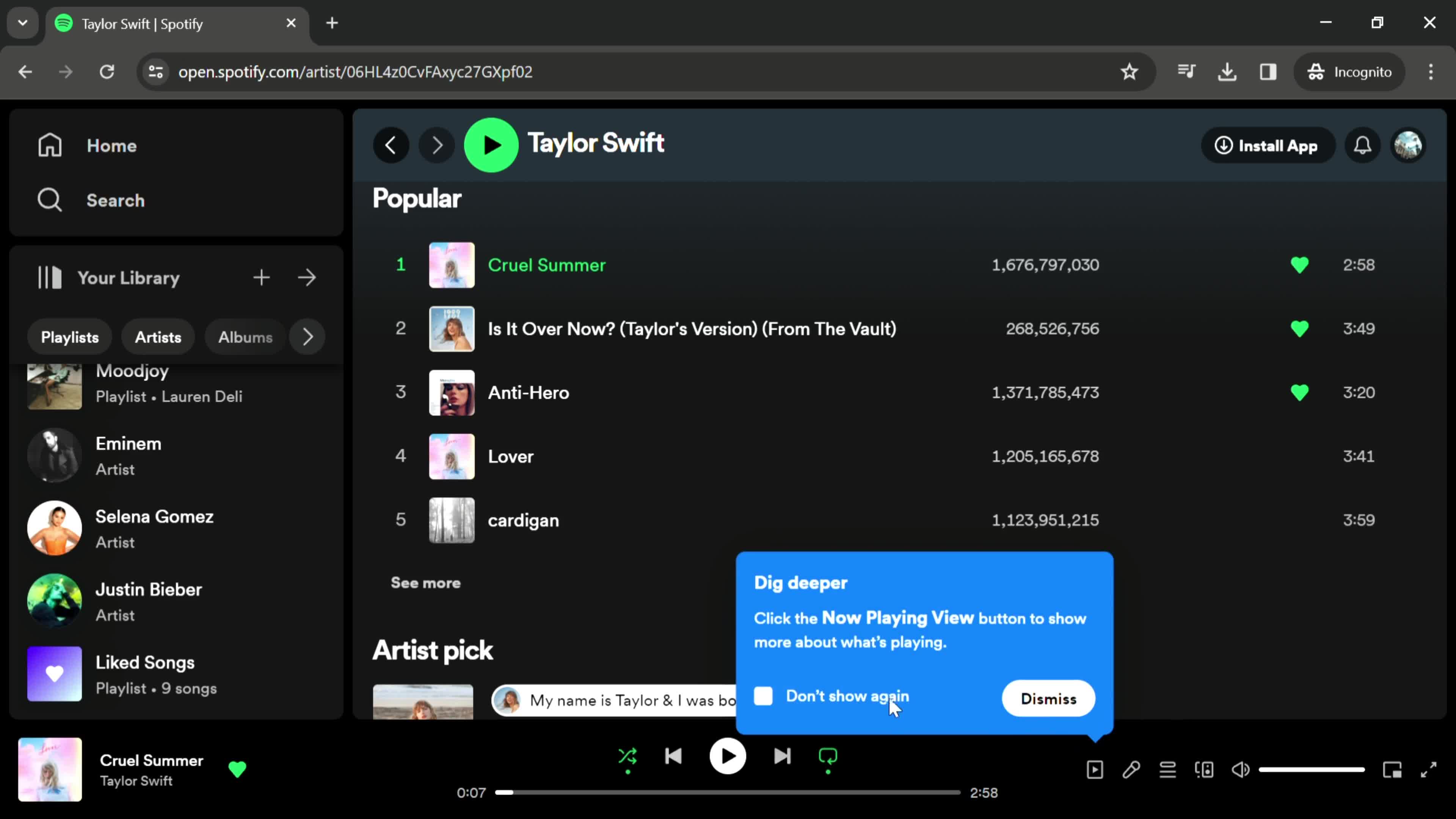 Spotify guide popover screenshot