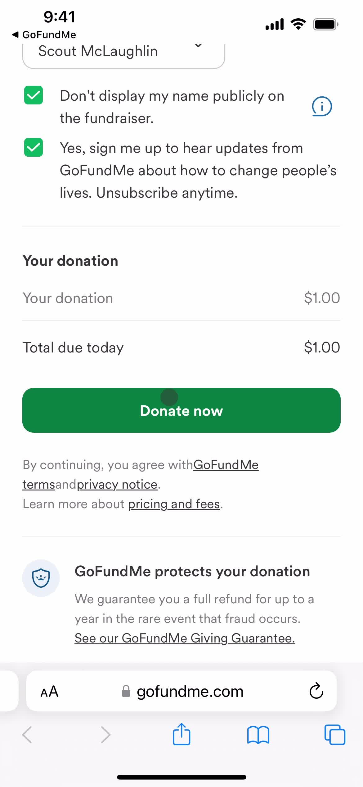 Donating screenshot