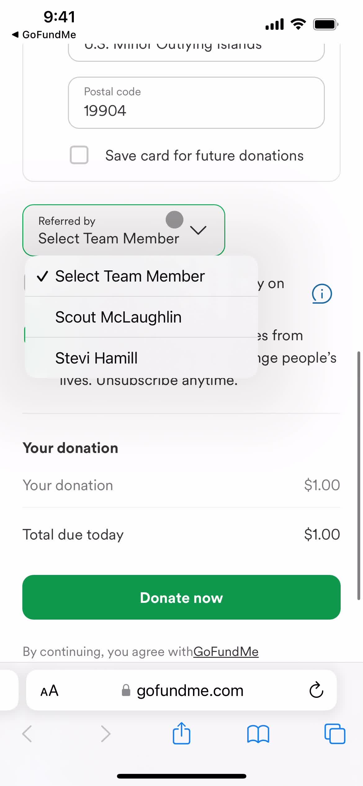 Donating screenshot