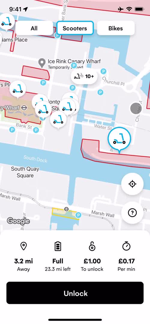 Screenshot of Scooter details on General browsing on Dott user flow