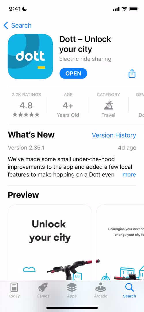 Screenshot of App store listing on Onboarding on Dott user flow