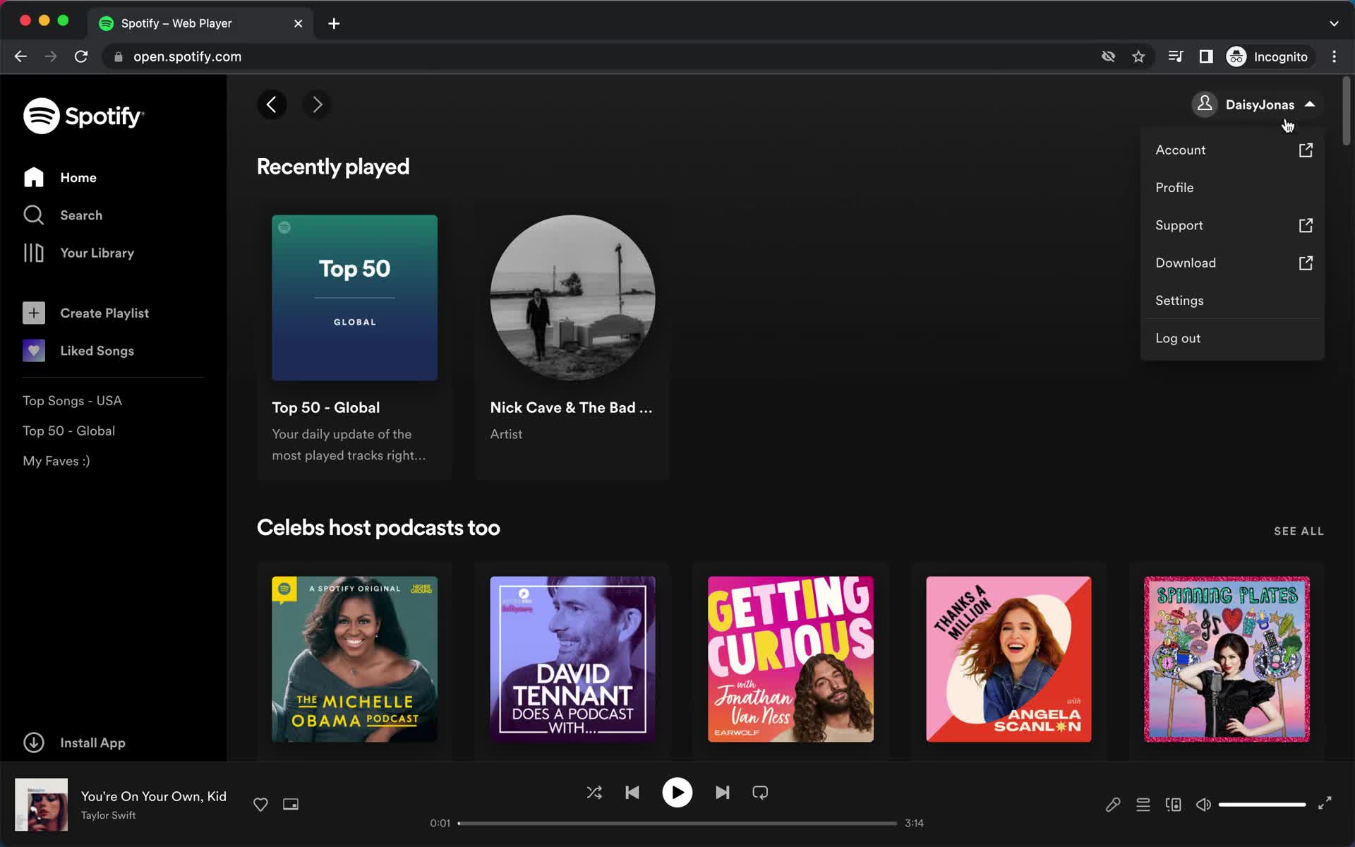 Screenshot of Account menu on Downgrading your account on Spotify user flow