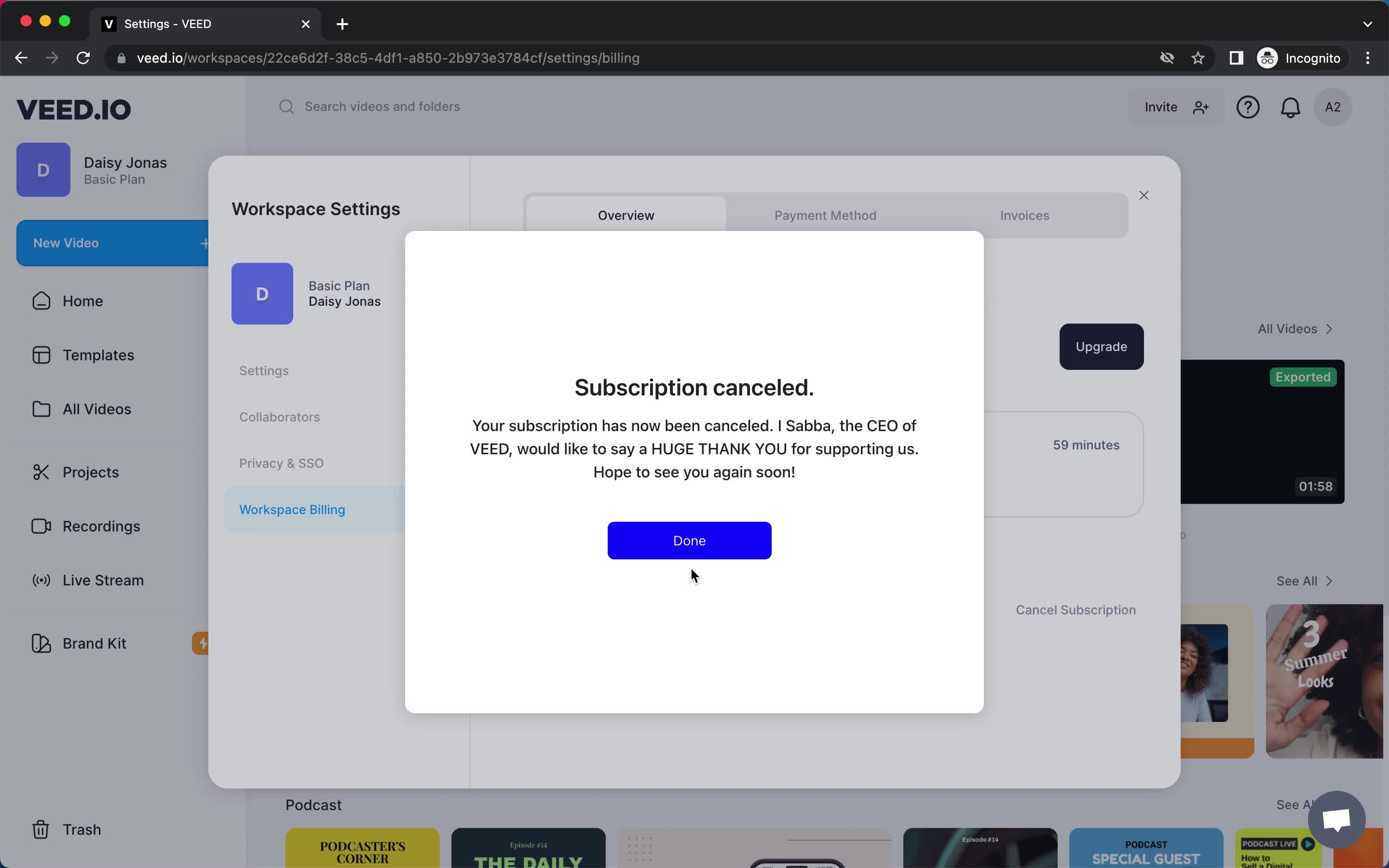 Cancelling your subscription on VEED.IO video thumbnail