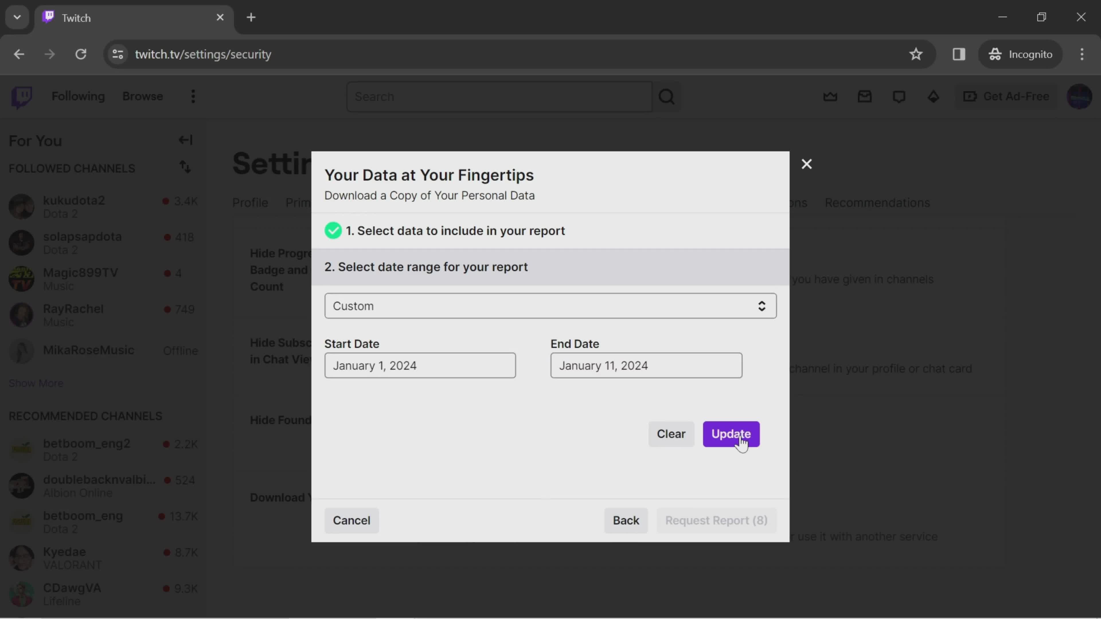 Downloading data on Twitch video thumbnail