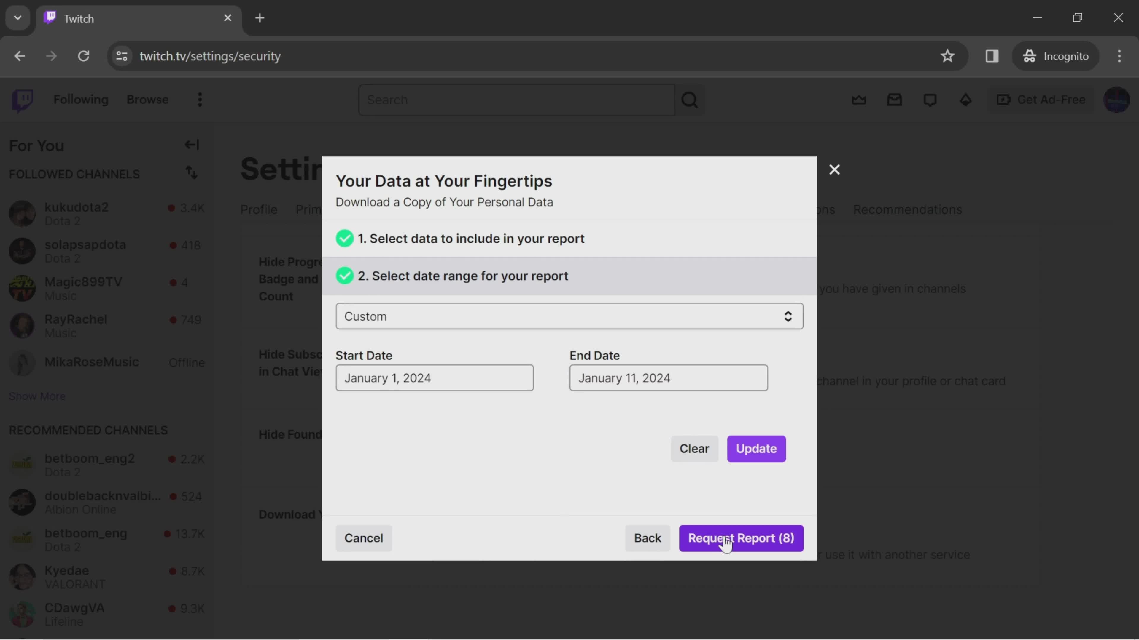 Downloading data on Twitch video thumbnail