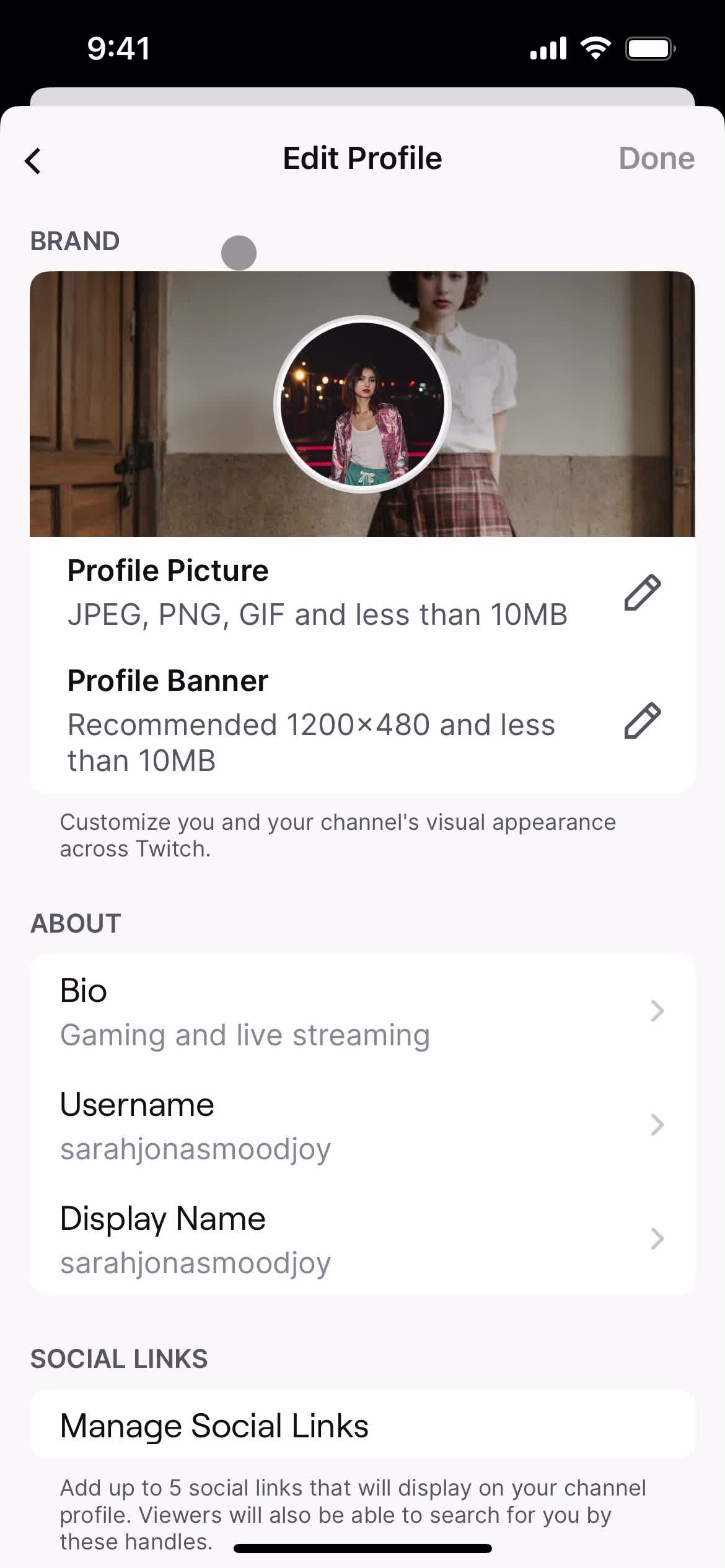 Updating your profile screenshot