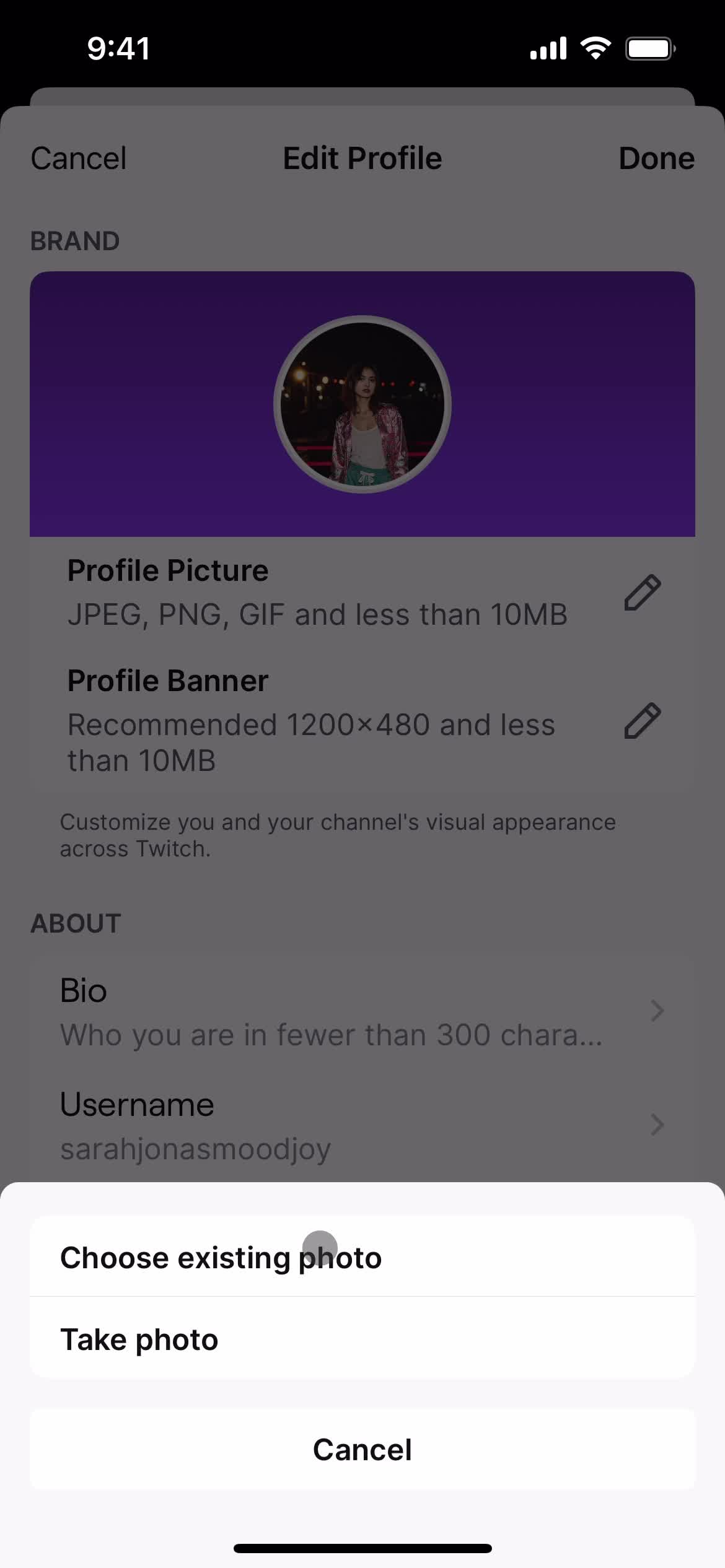 Updating your profile screenshot