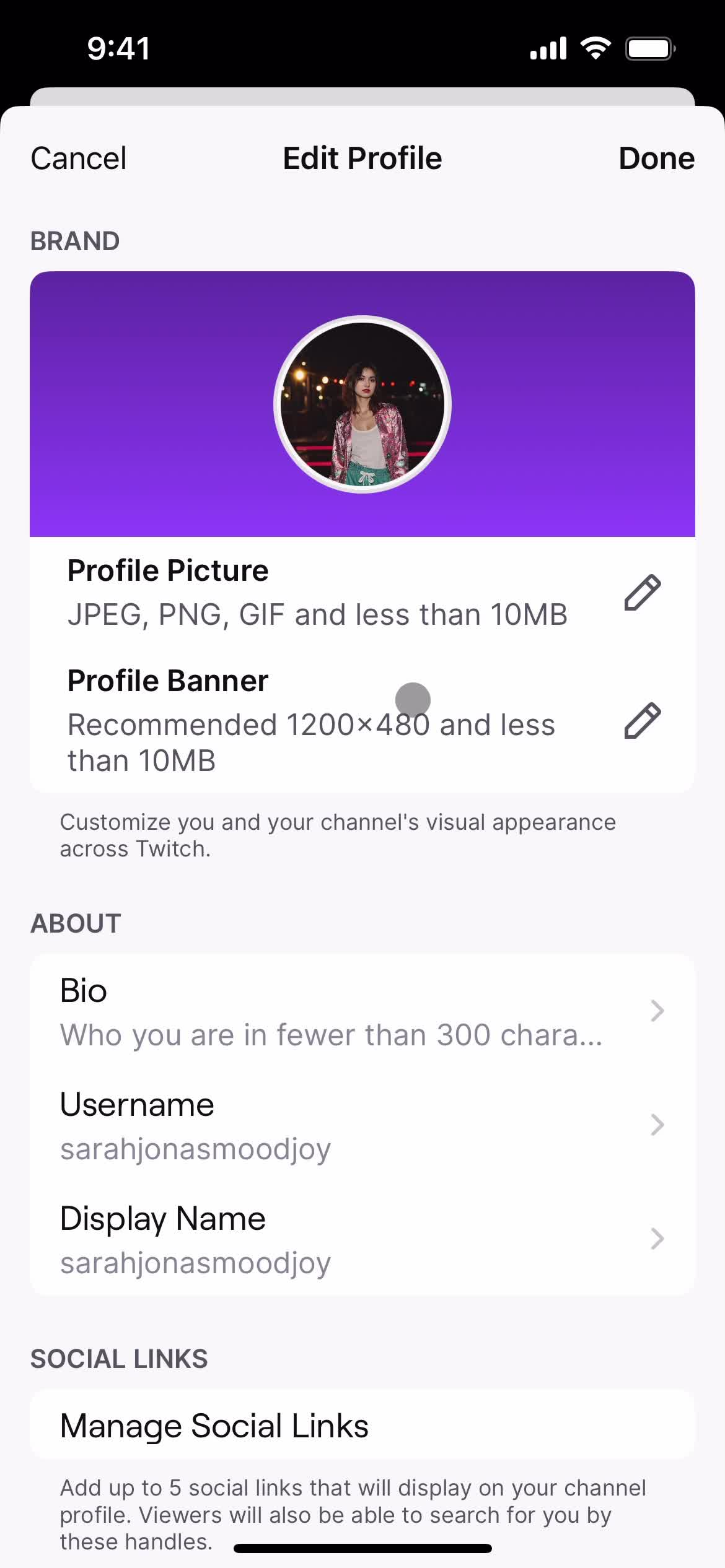 Updating your profile screenshot