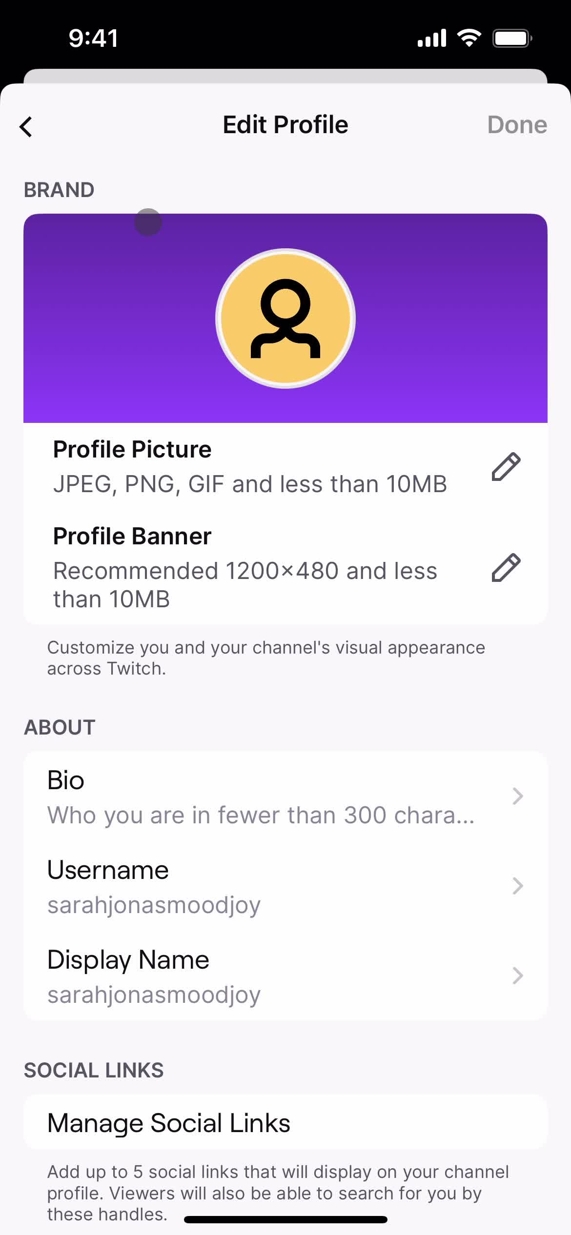 Updating your profile screenshot