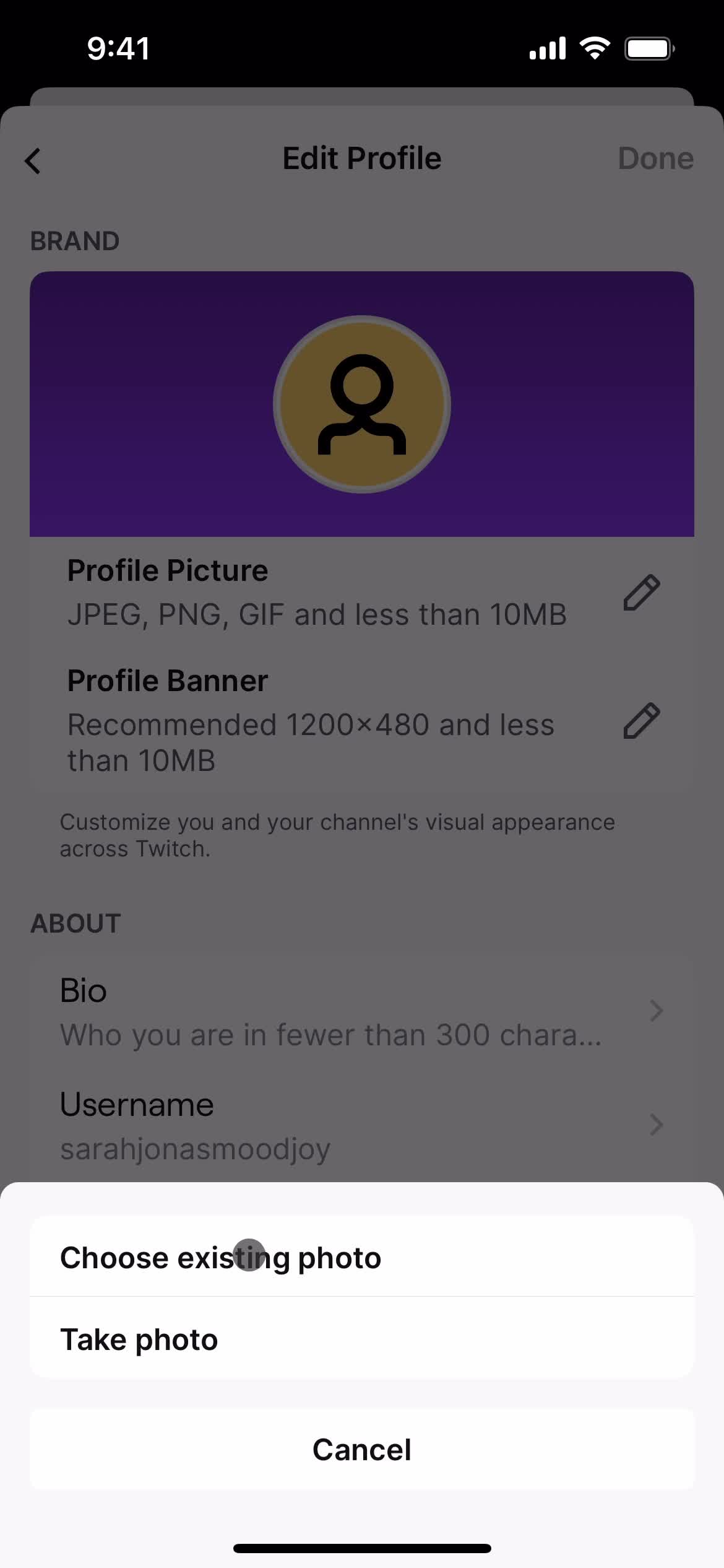 Updating your profile screenshot