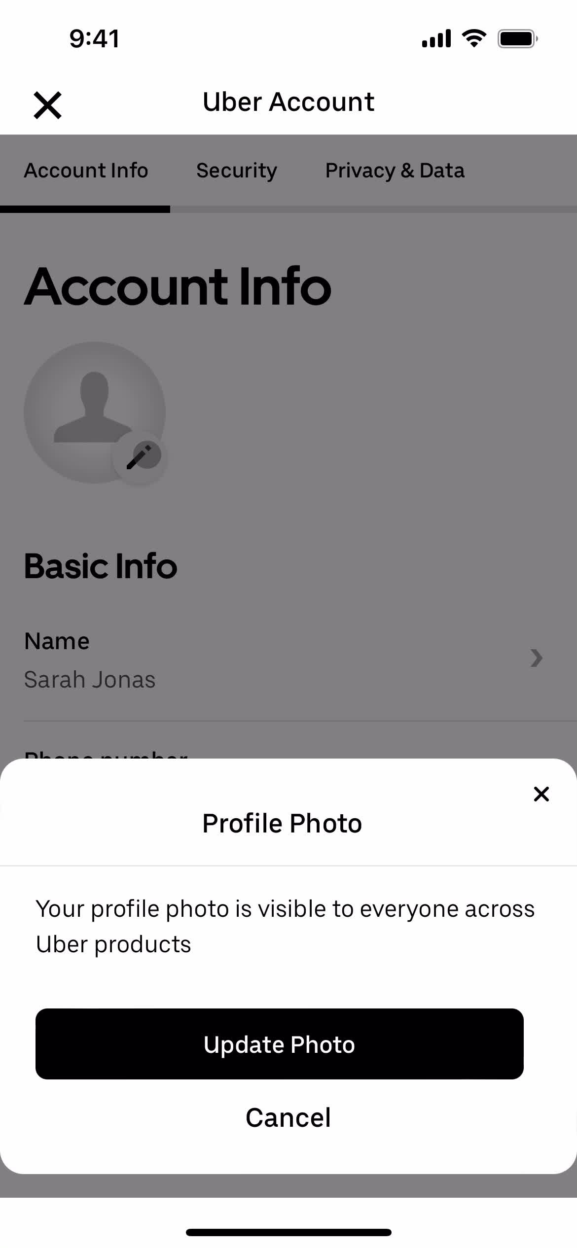 Updating your profile screenshot