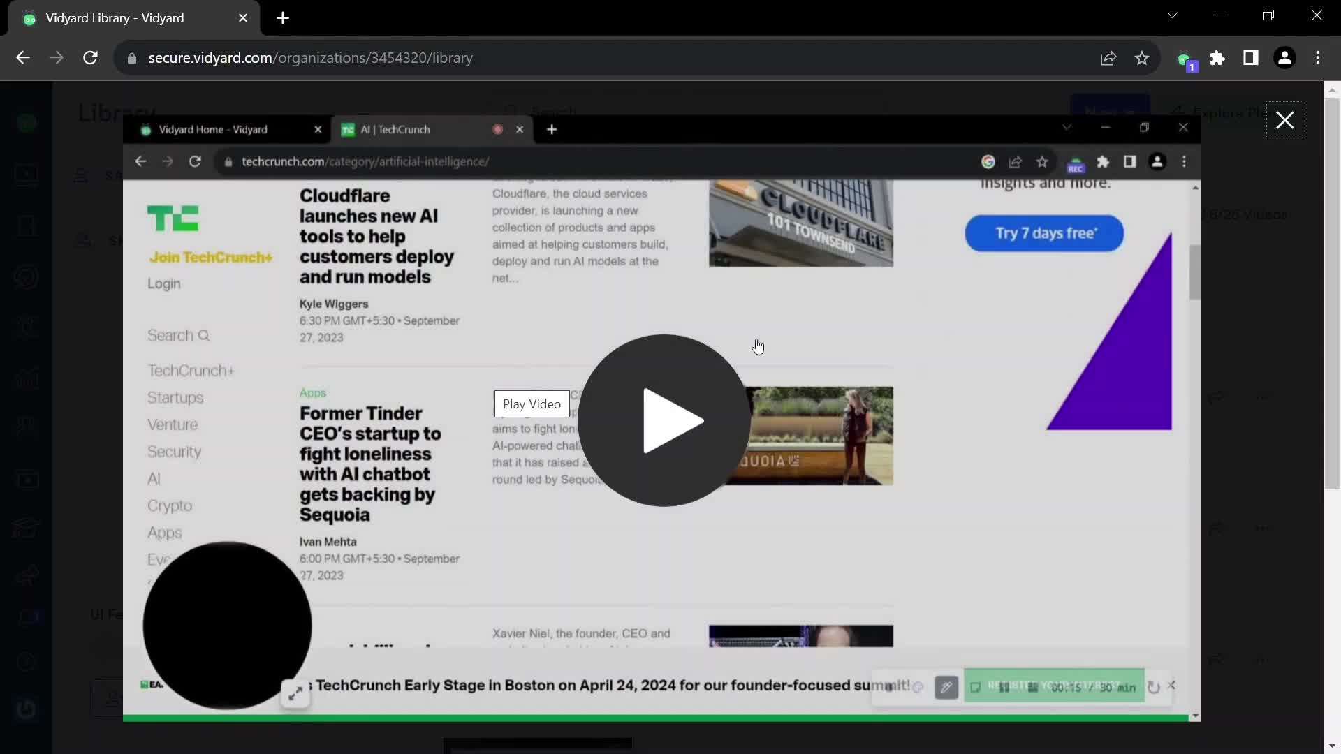 Screenshot of Video on Editing a video on Vidyard user flow