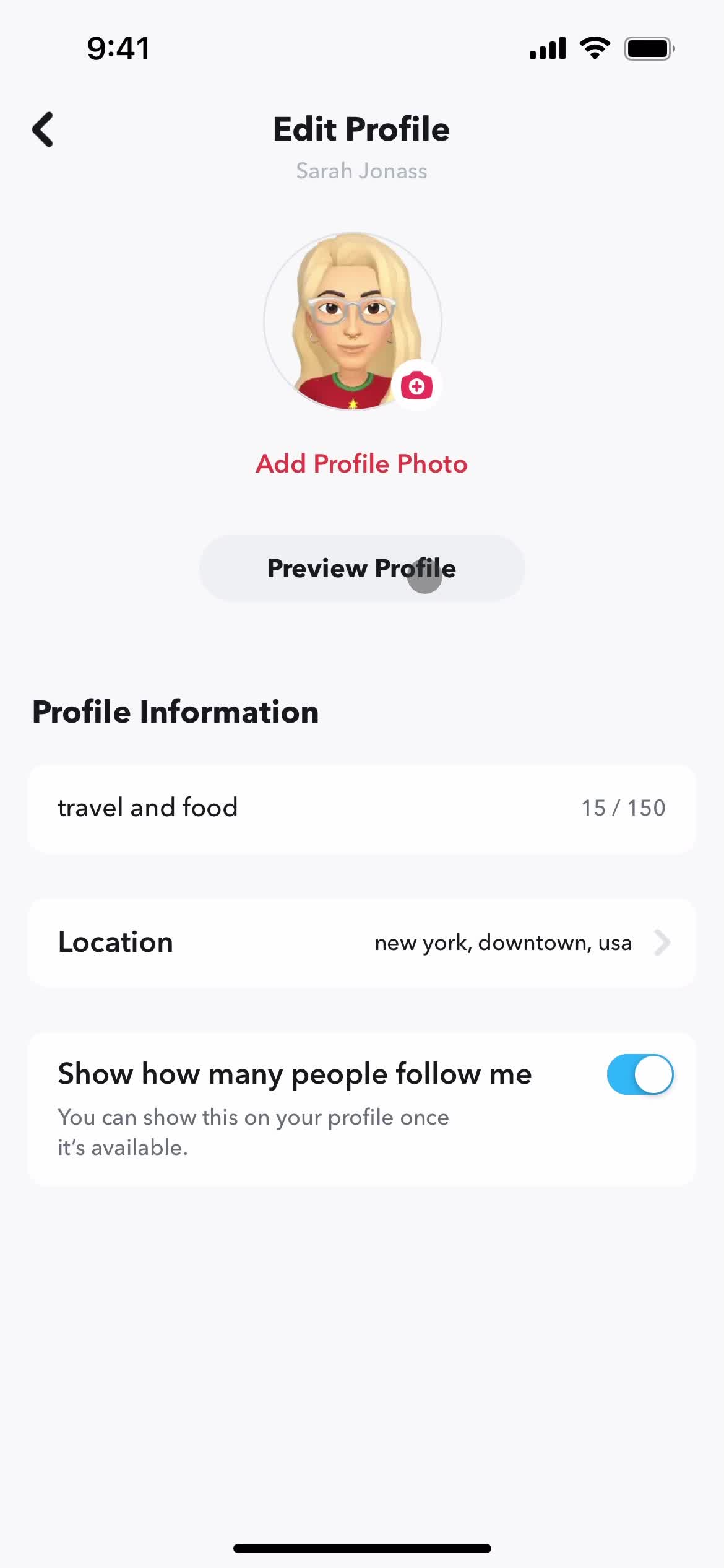 Updating your profile screenshot