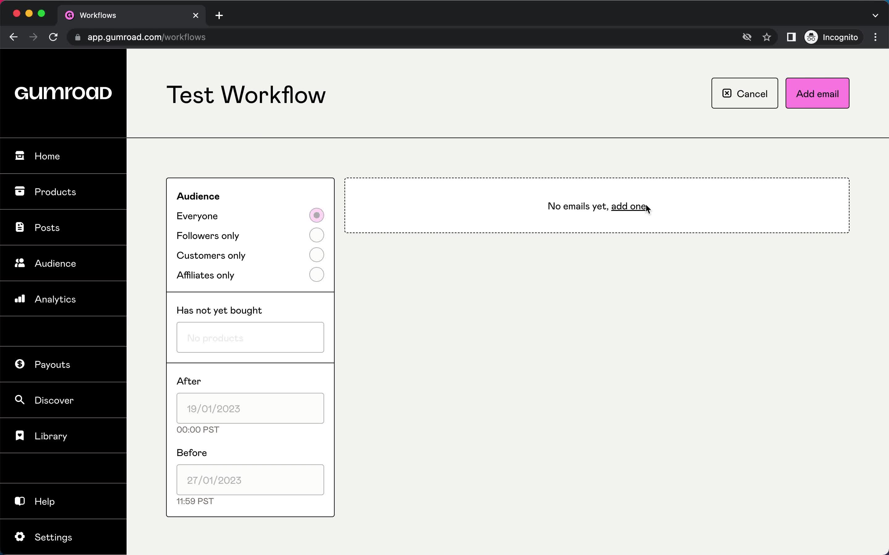 Creating an automation workflow screenshot