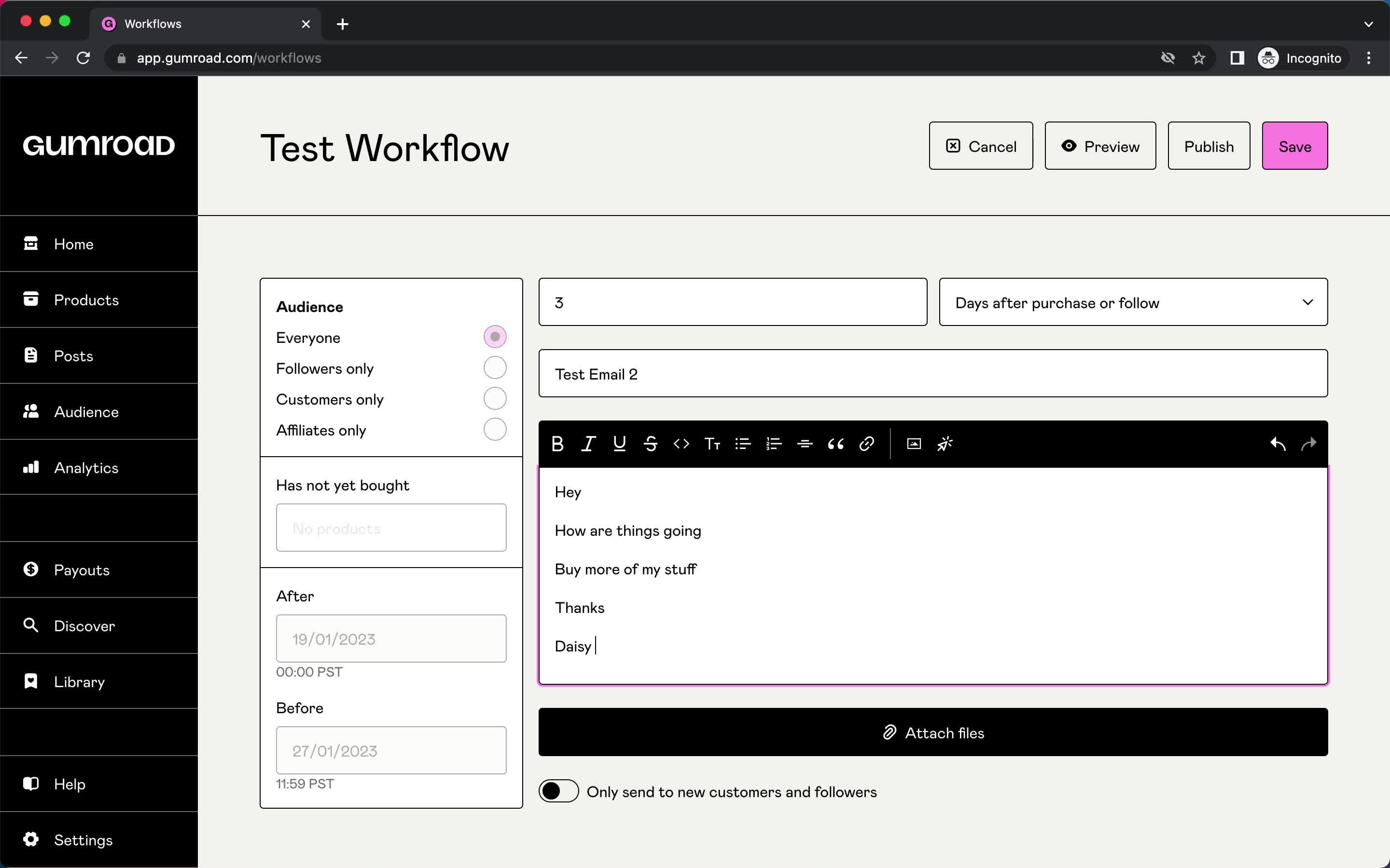 Creating an automation workflow screenshot