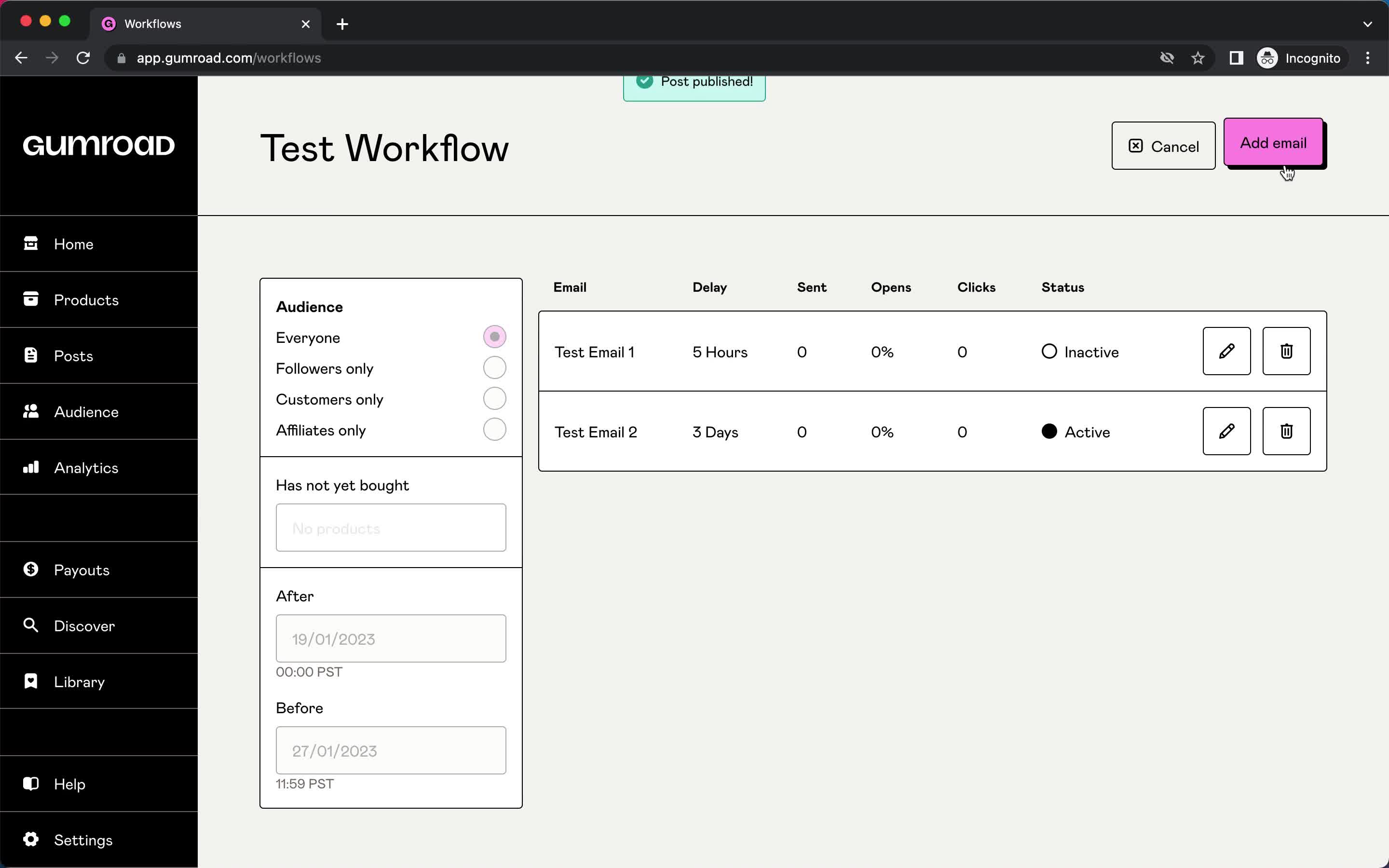 Creating an automation workflow screenshot