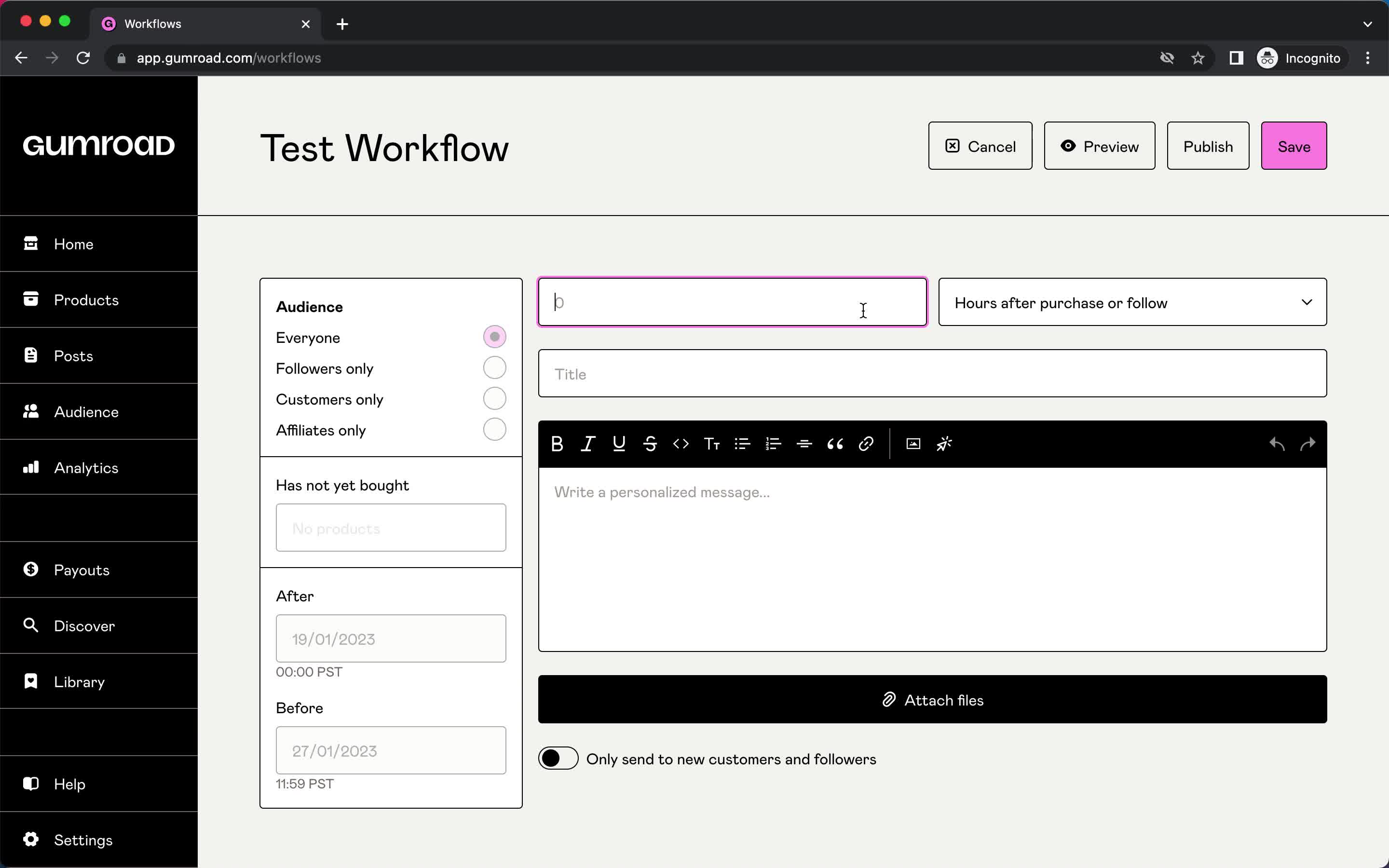 Creating an automation workflow screenshot