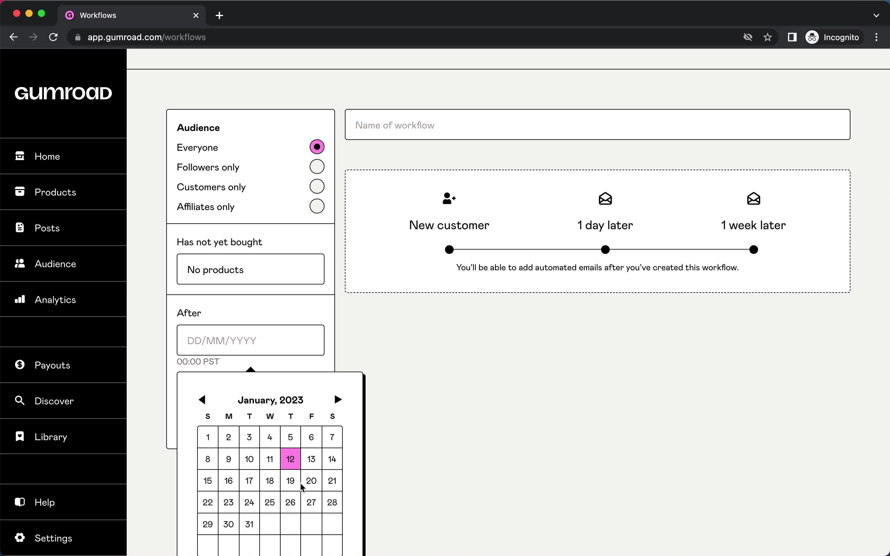 Creating an automation workflow screenshot